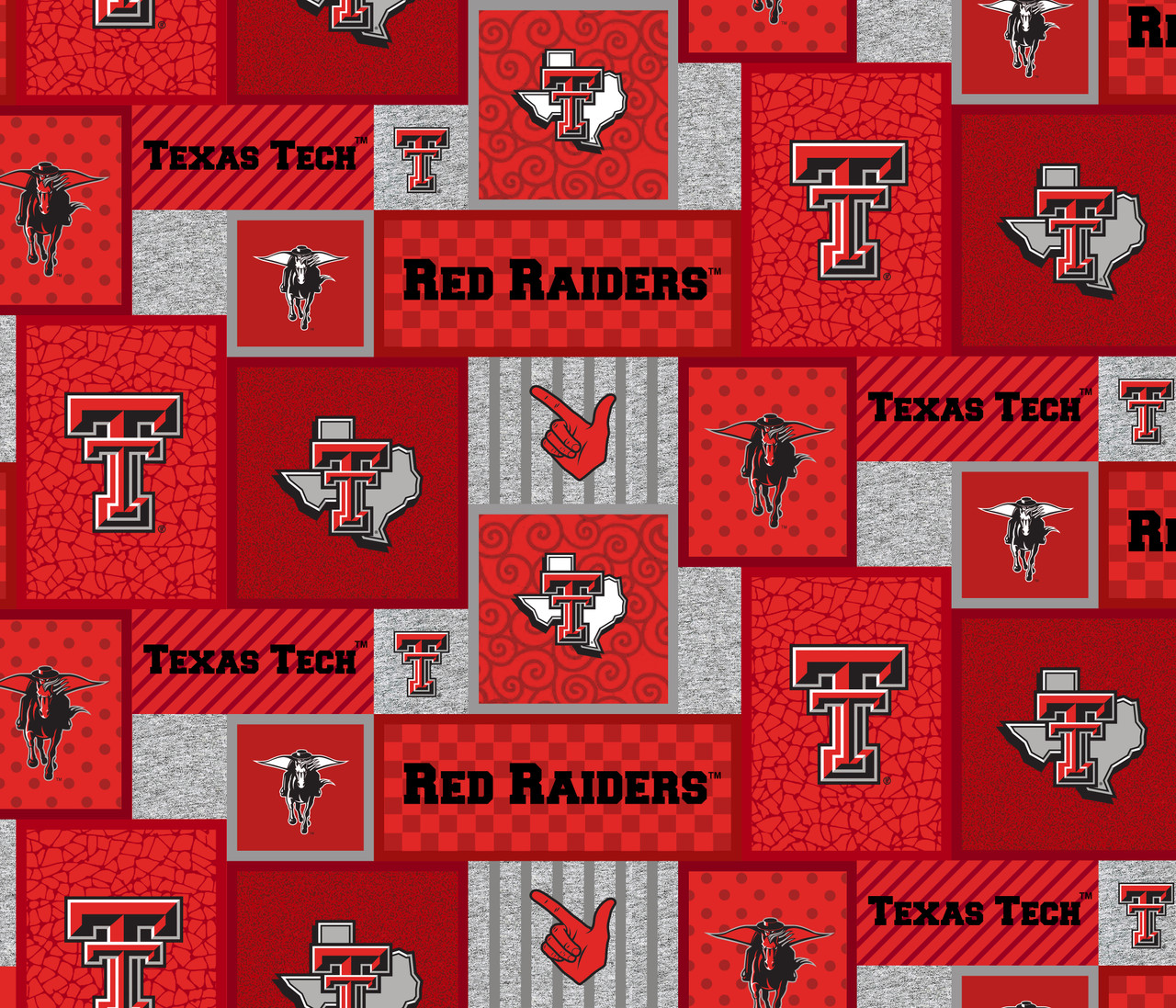 Texas Tech University Fleece Fabric with College Patch Design-Sold by the yard