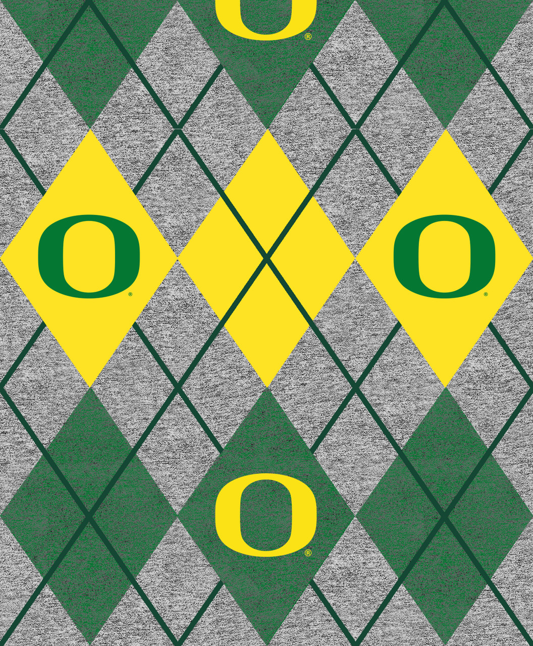 University of Oregon Heather Grey Argyle Fleece Fabric-Sold by the Yard