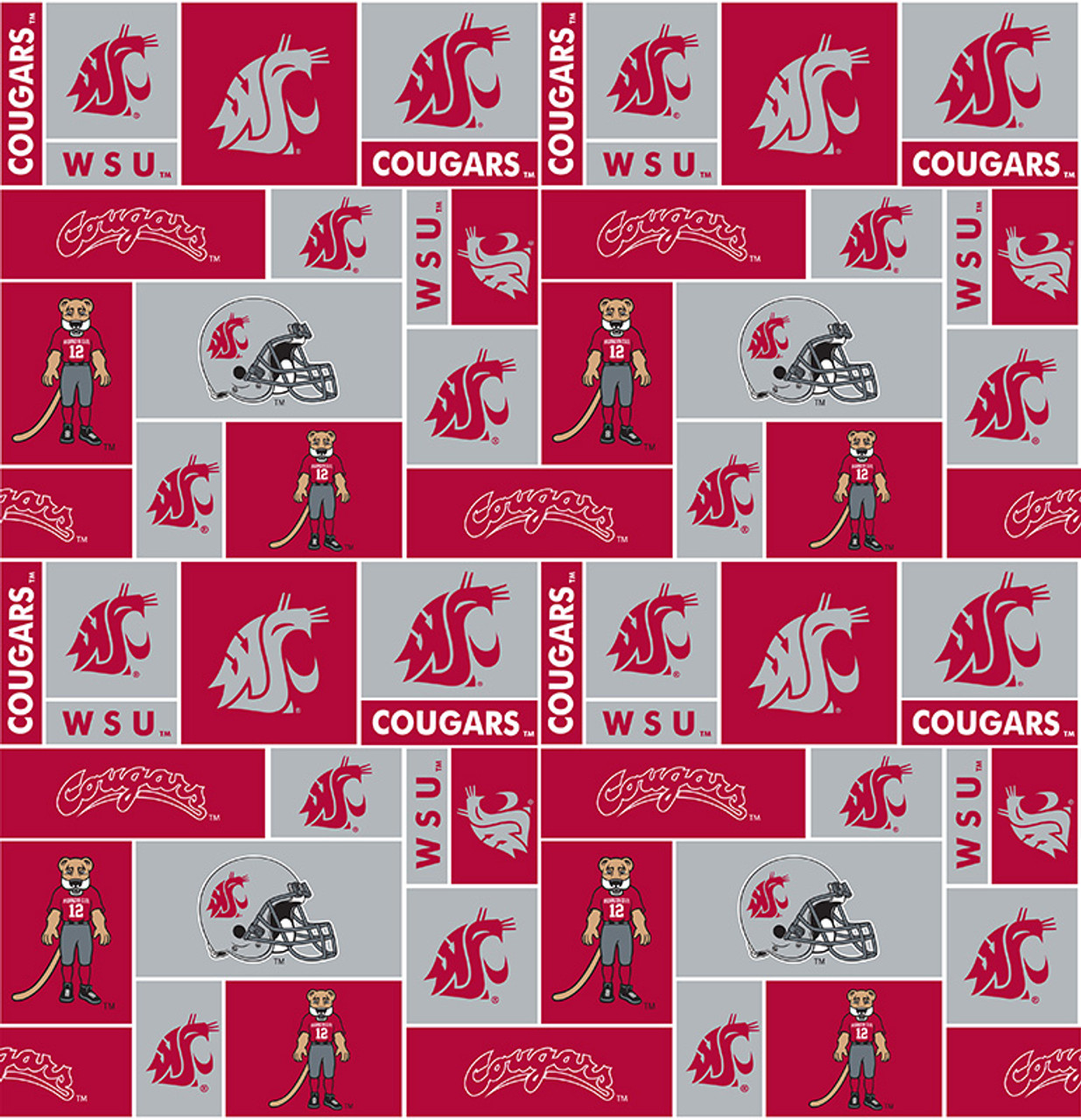 Washington State University Fabric Super Soft Fleece Classic Geometric Design-Sold by the Yard