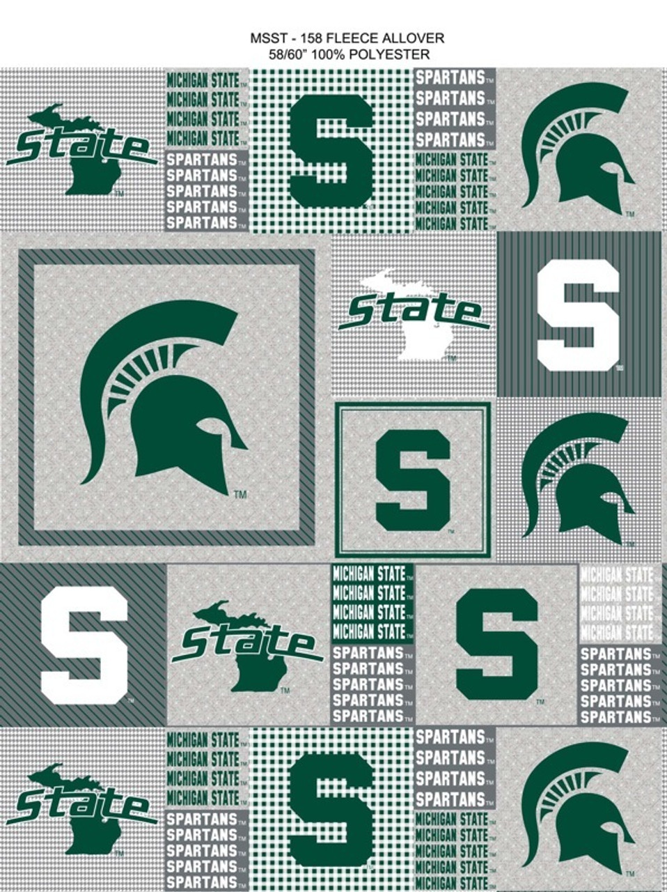 MICHIGAN STATE UNIVERSITY-COLLEGE-UNIVERSITY-LOGO-PRINTED-FLEECE-NO SEW FLEECE BLANKET-FABRIC-05