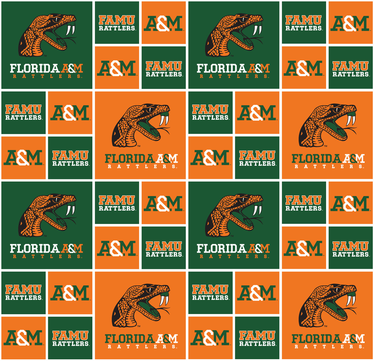 Florida A&M University Rattlers Cotton Fabric with Geometric Print or Matching Solid Cotton Fabrics