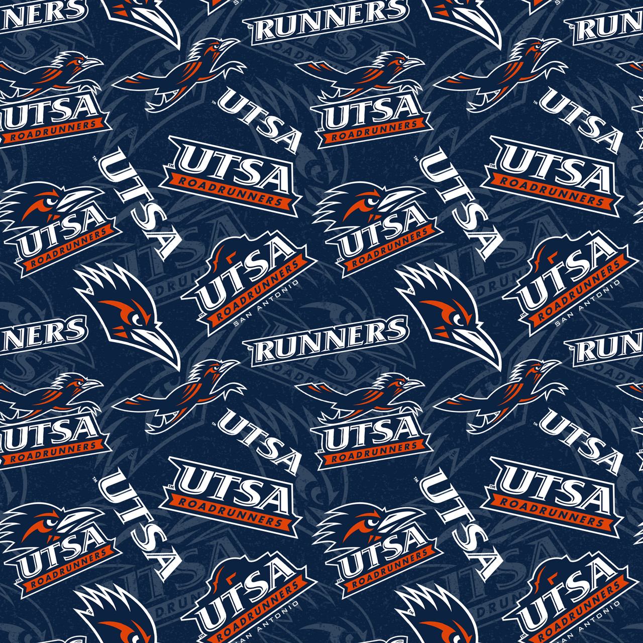 University of Texas at San Antonio Roadrunners Cotton Fabric with Tone On Tone Print or Matching Solid Cotton Fabrics