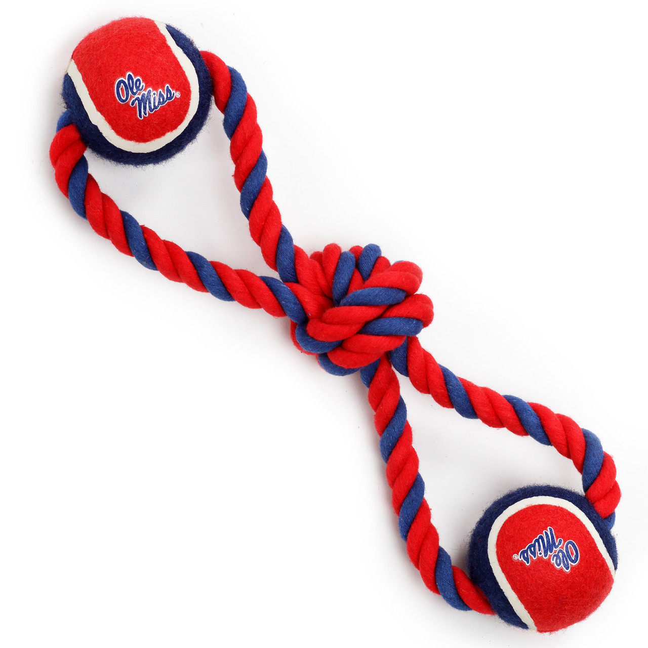University of Mississippi Dog Rope Tug Toy with 2 Balls