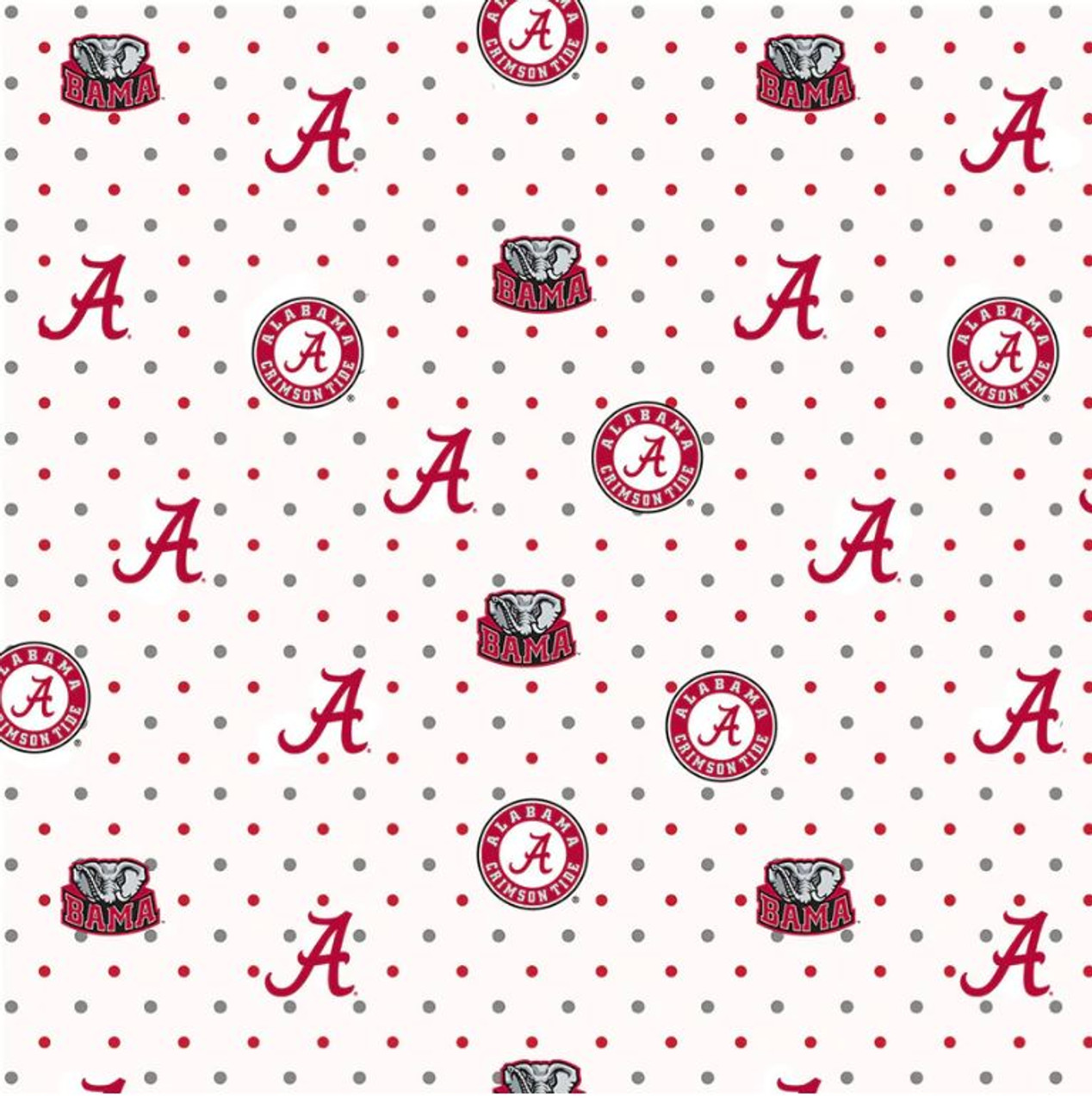 University of Alabama Crimson Tide Cotton Fabric with White Polka Dot Print and Matching Solid Cotton Fabrics