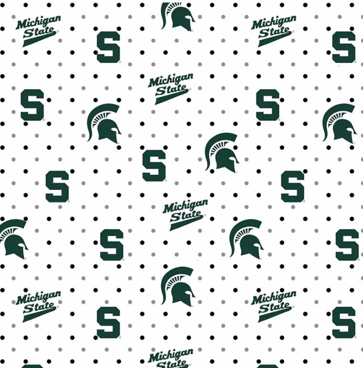 Michigan State University Spartans Cotton Fabric with White Polka Dot Print or Matching Solid Cotton Fabrics