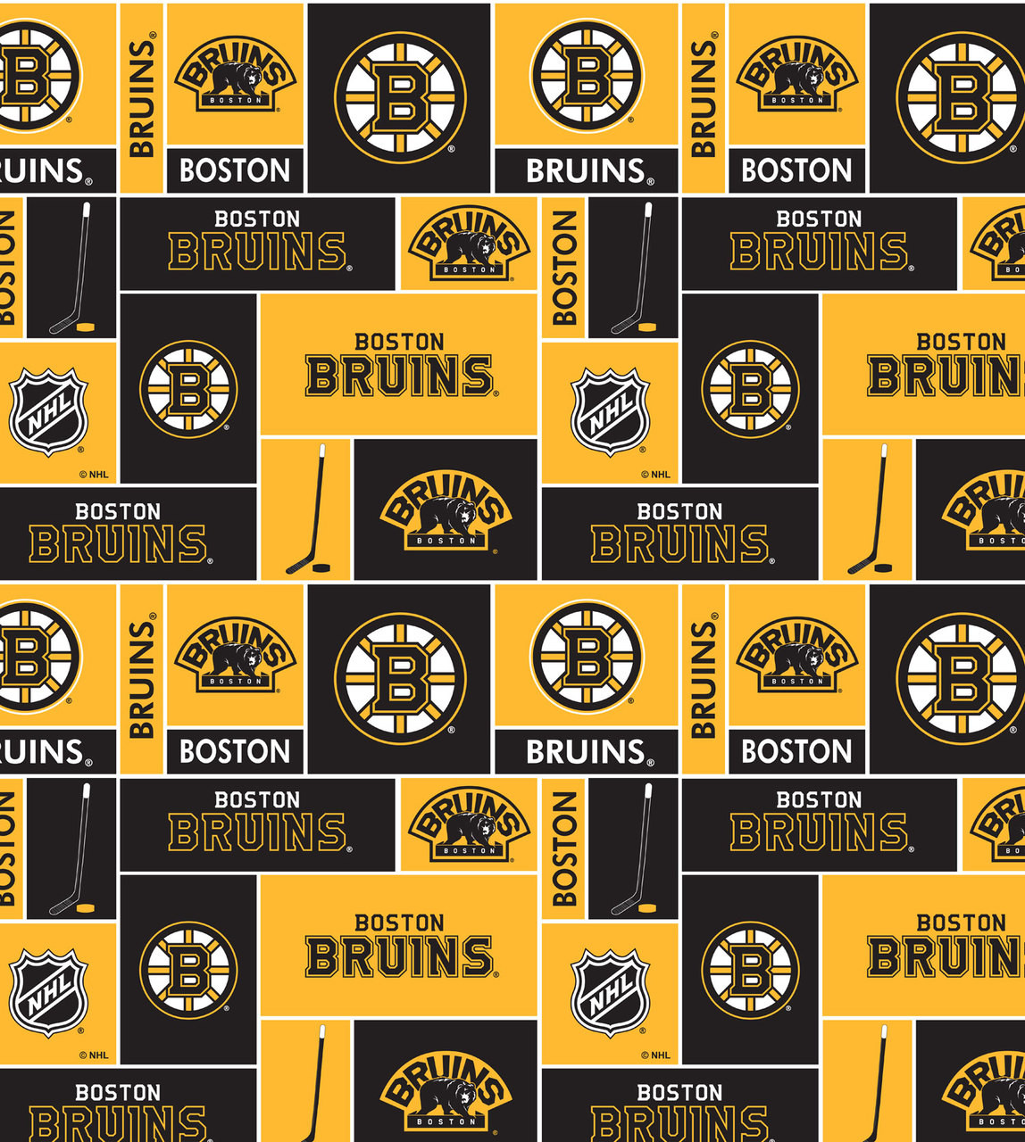 Boston Bruins Fleece Fabric with Geometric Print-Sold By the Yard