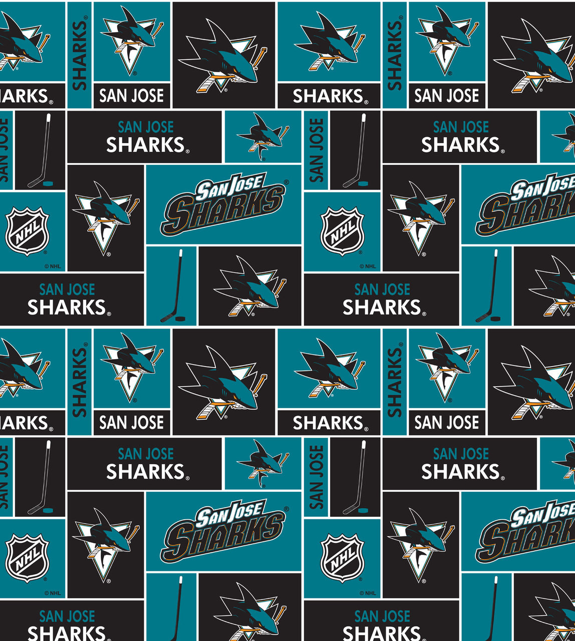 San Jose Sharks Fleece Fabric with Geometric Print-Sold By the Yard