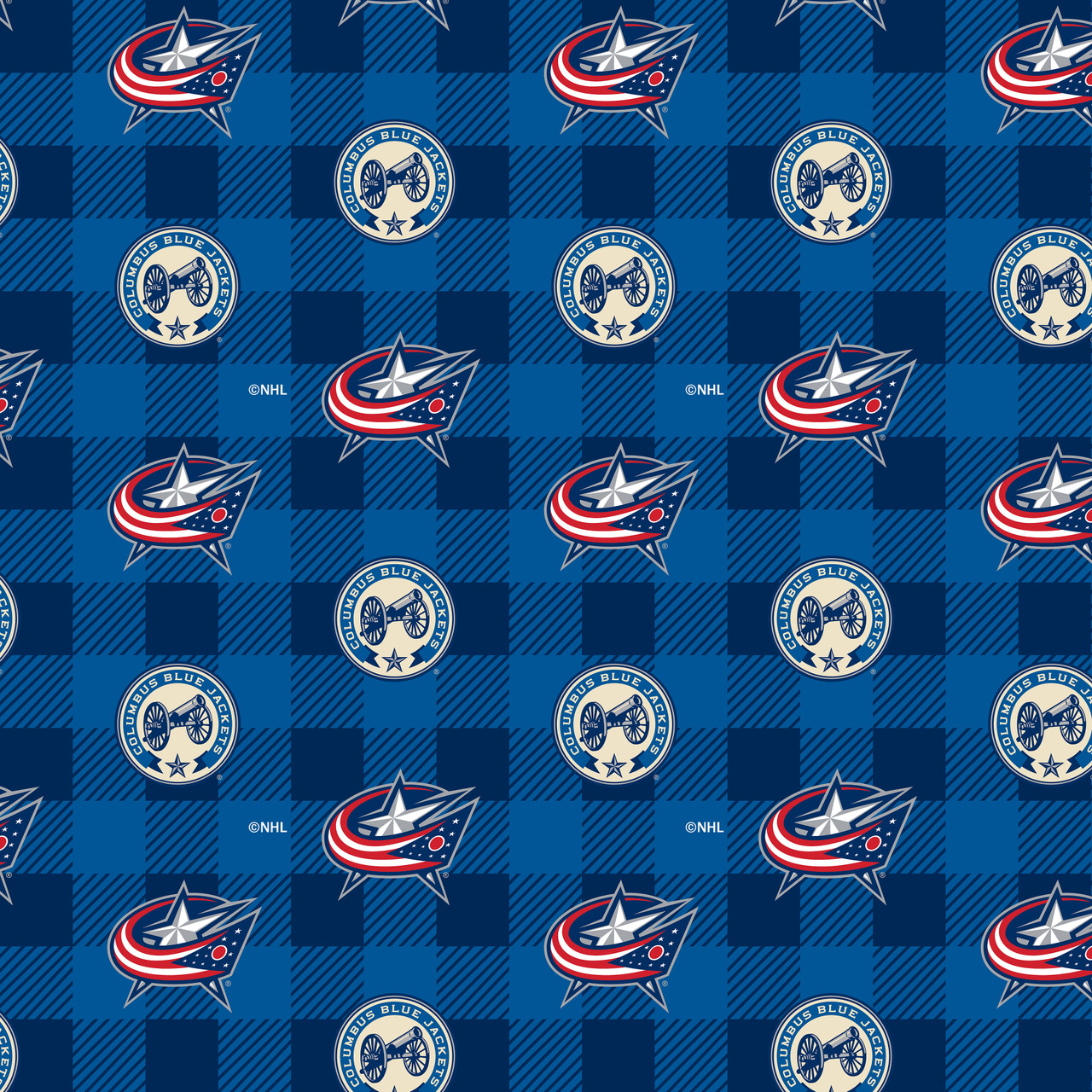 Columbus Blue Jackets Fleece Fabric with Buffalo Plaid Print-Sold By the Yard