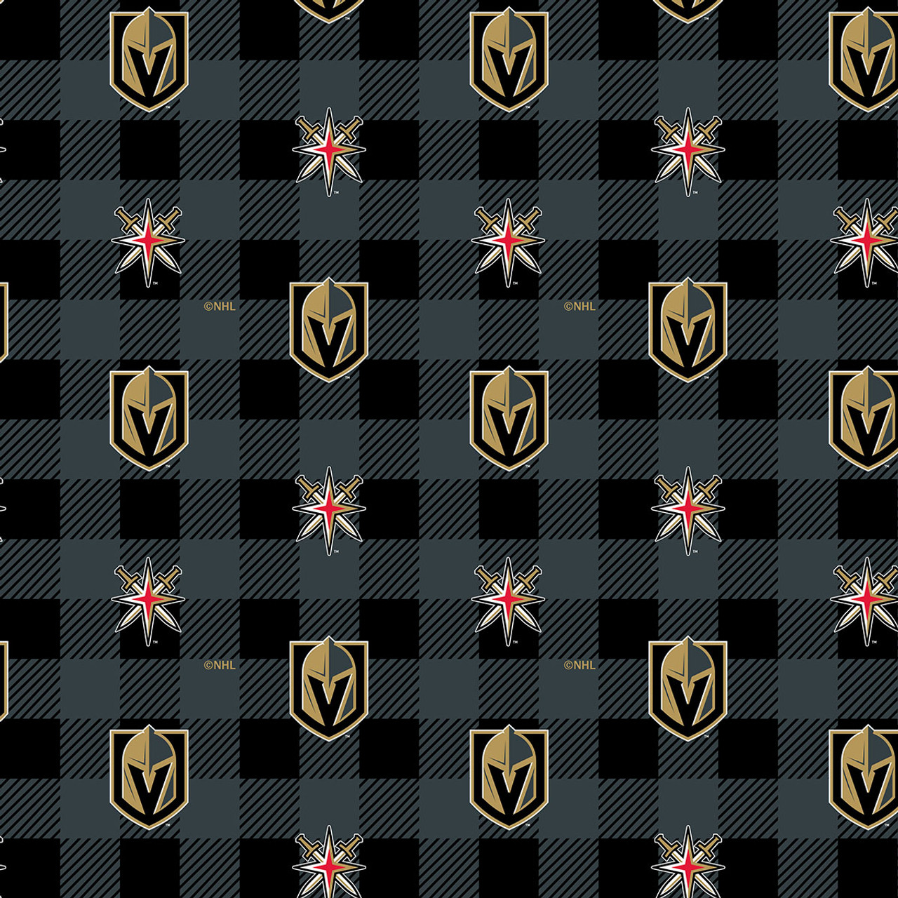 Las Vegas Golden Knights Fleece Fabric with Buffalo Plaid Print-Sold By the Yard