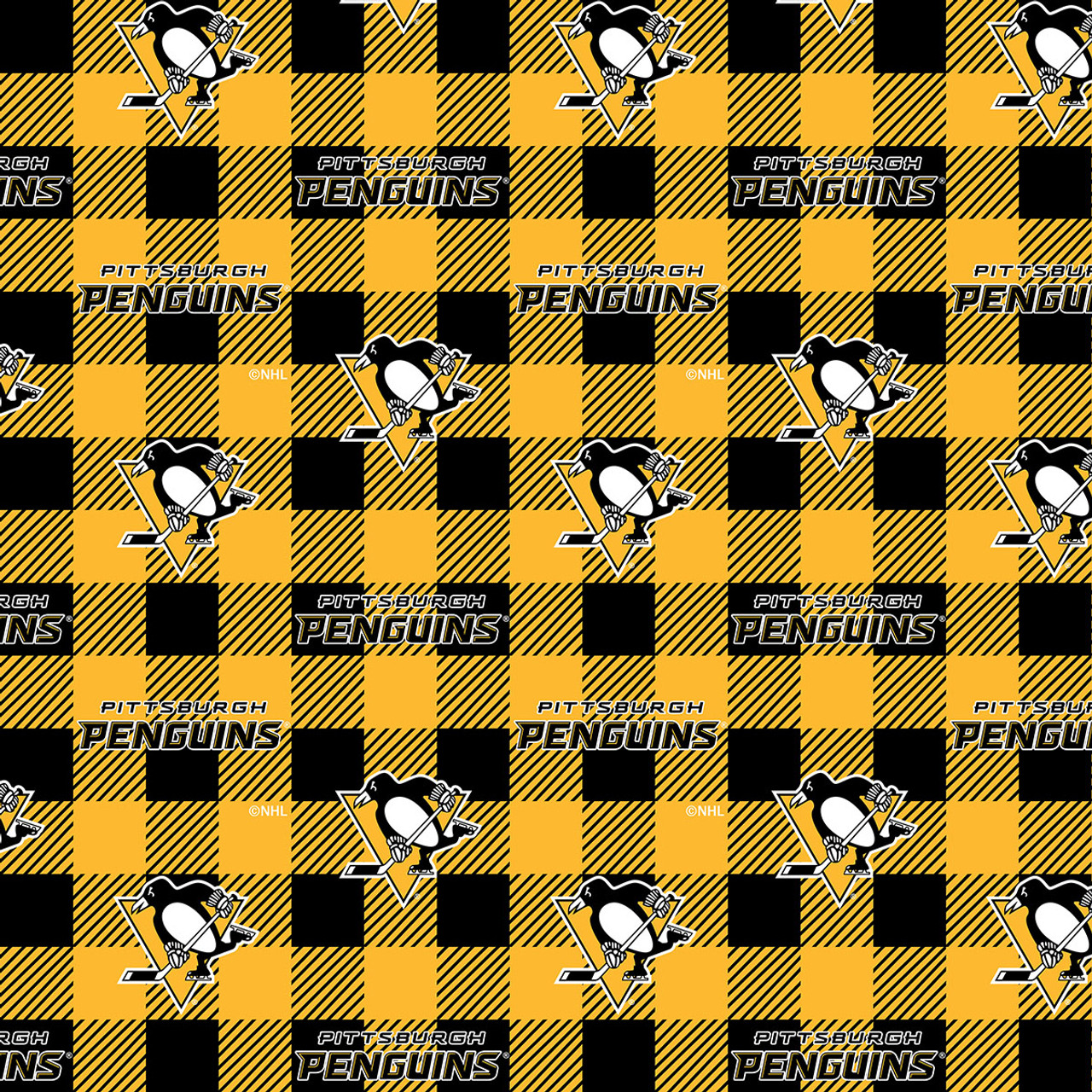 Pittsburgh Penguins Fleece Fabric with Buffalo Plaid Print-Sold By the Yard