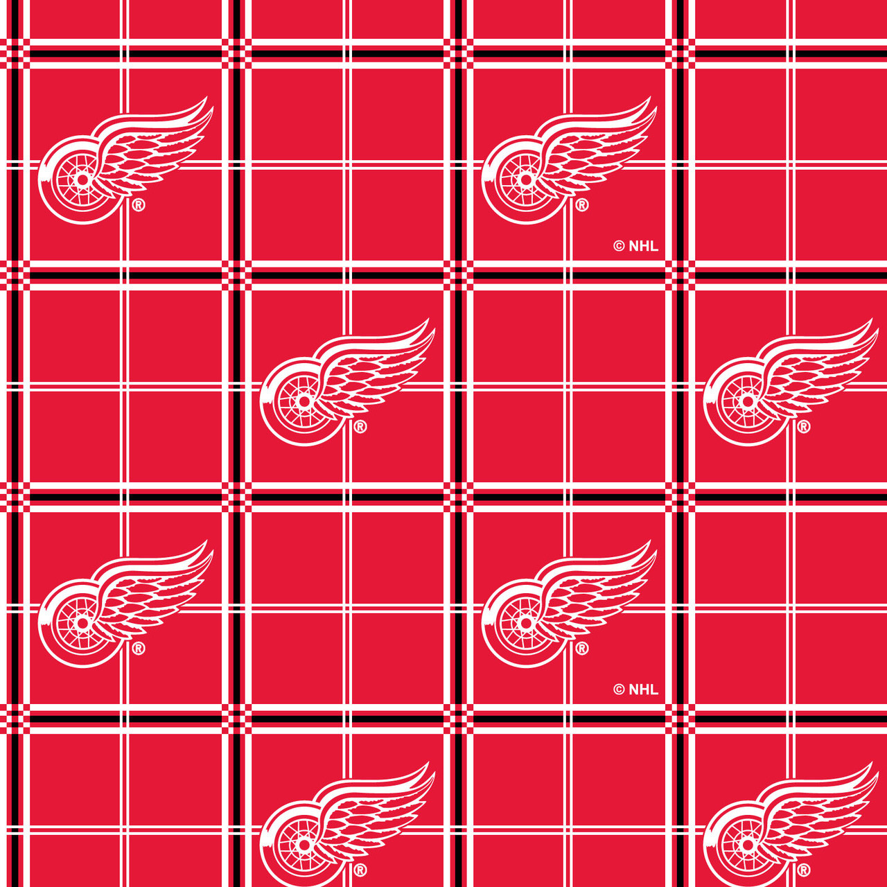 Detroit Red Wings Flannel Fabric with Plaid Print