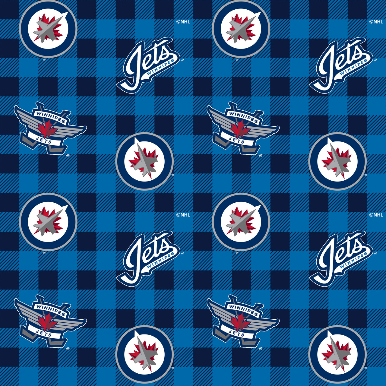 Winnipeg Jets Flannel Fabric with Buffalo Plaid Print