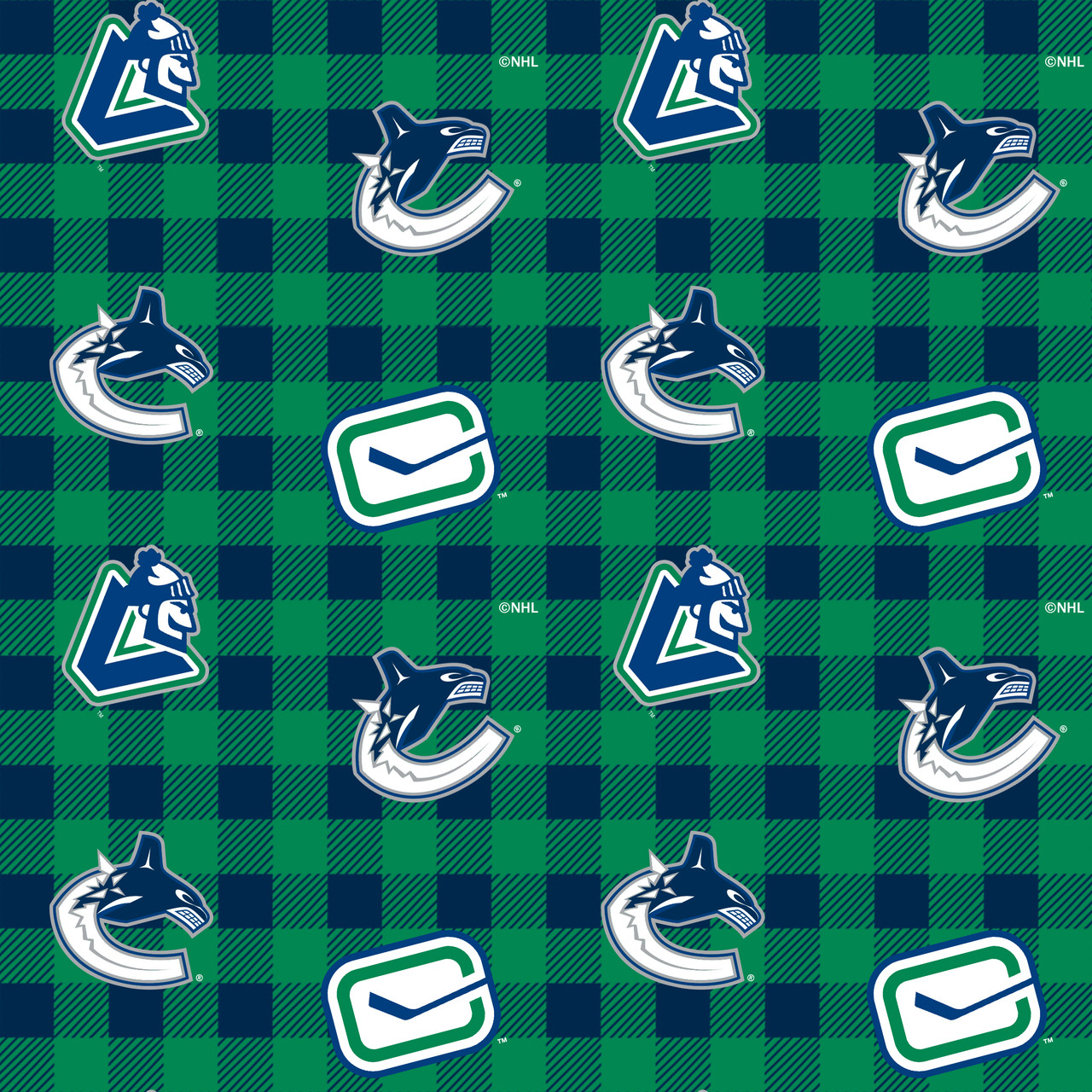 Vancouver Canucks Flannel Fabric with Buffalo Plaid Print