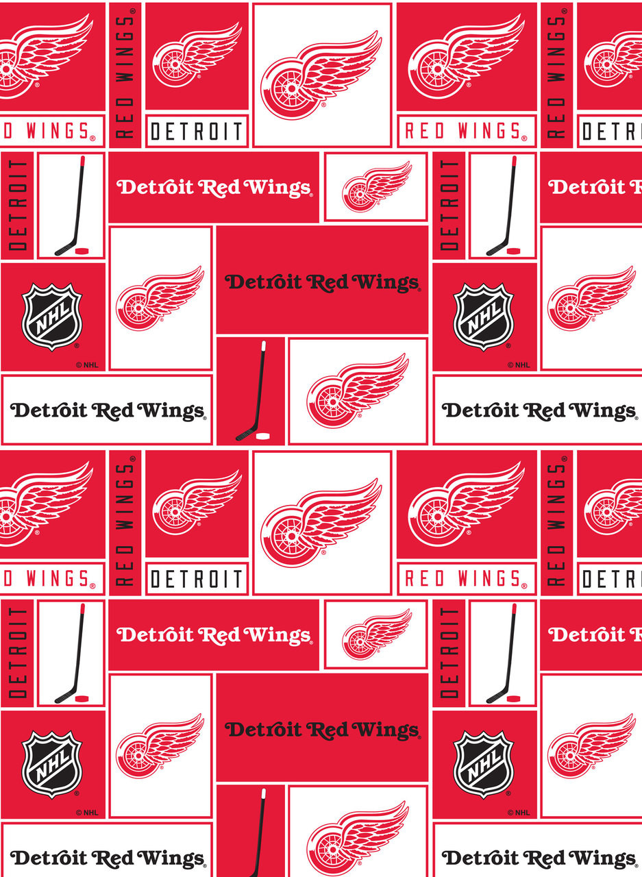 Detroit Red Wings Cotton Fabric with Box Design Print and Matching Solid Cotton Fabrics