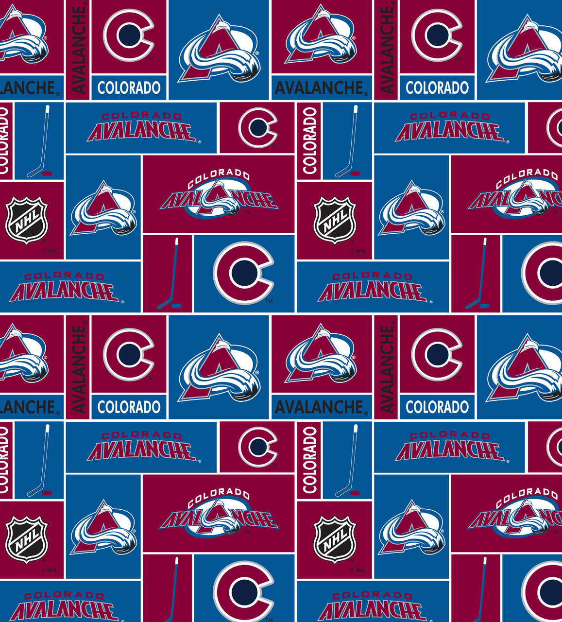 Colorado Avalanche Cotton Fabric with Box Design Print or Matching Solid Cotton Fabrics