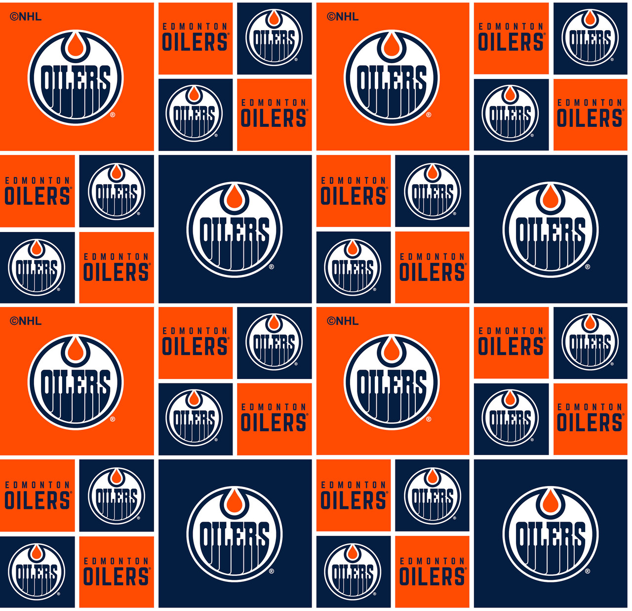Edmonton Oilers Cotton Fabric with Geometric Print and Matching Solid Cotton Fabrics