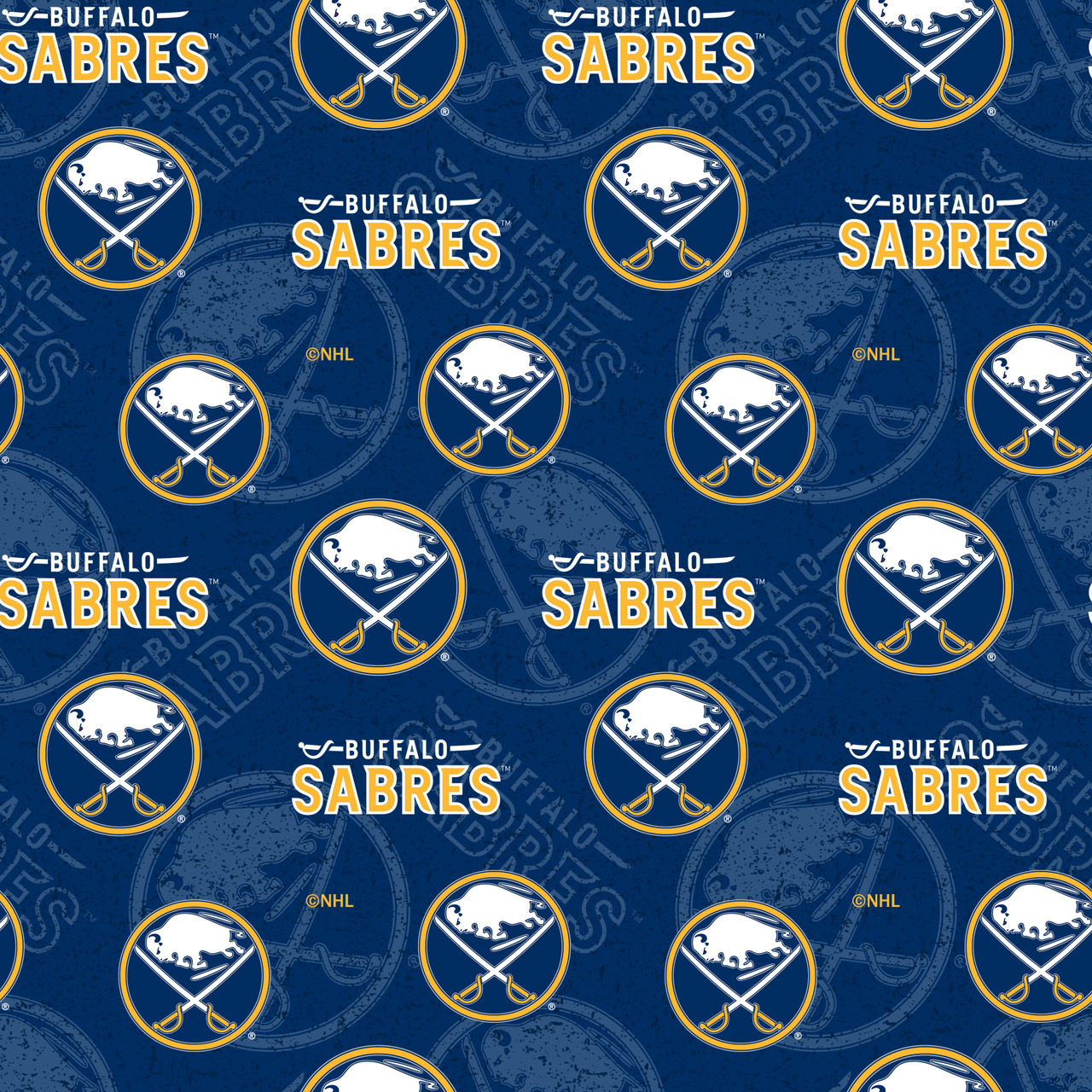 Buffalo Sabers Cotton Fabric with Tone on Tone Print and Matching Solid Cotton Fabrics