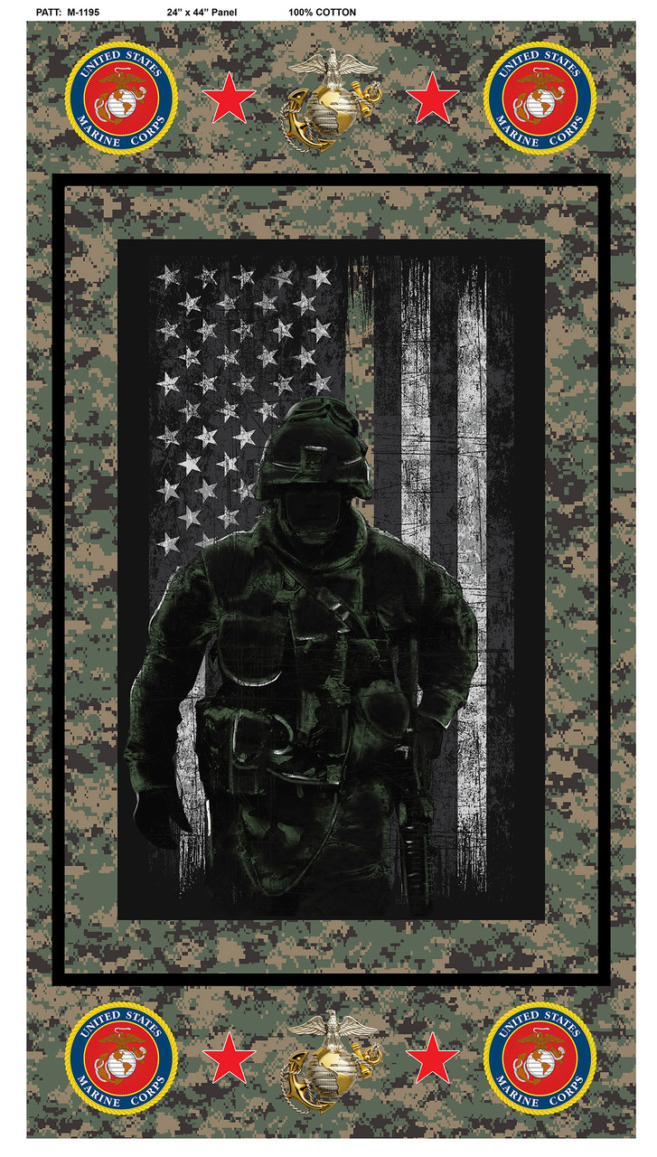 United States Marines Servicemember Cotton Quilting Panel by Sykel-24x44