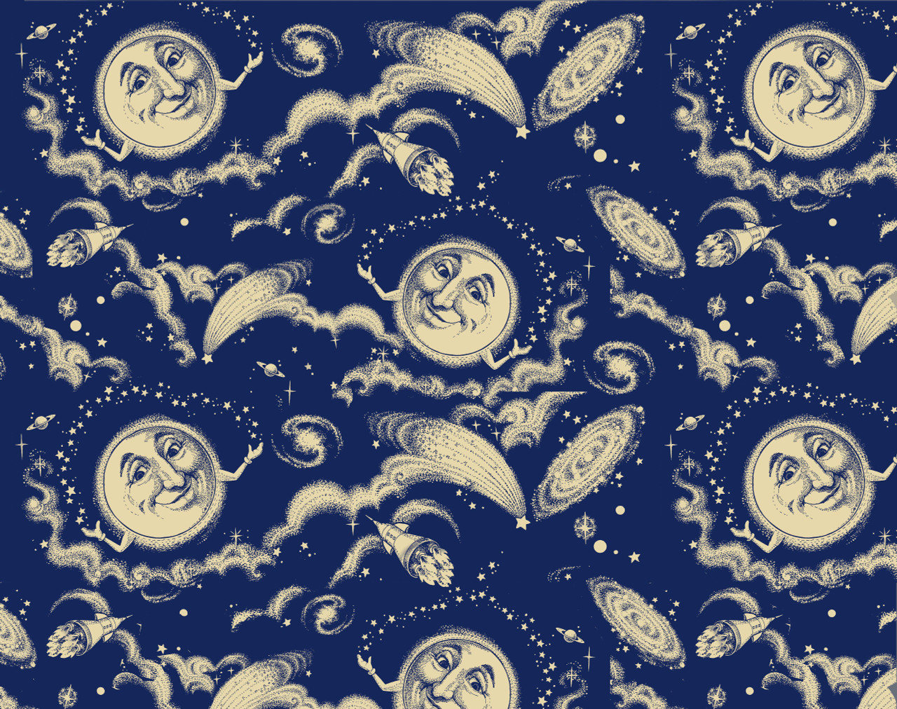 Old Farmers Almanac Cotton Fabric Collection by Sykel-OFA Celestial Moon in Sky