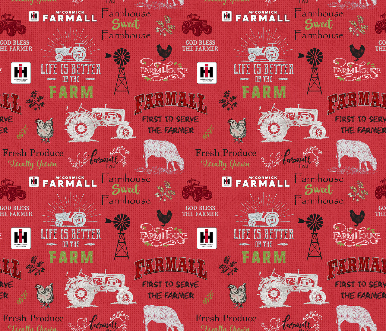 Farmall Agriculture Cotton Fabric Collection by Sykel-Farmall Country Living Red Chalkboard