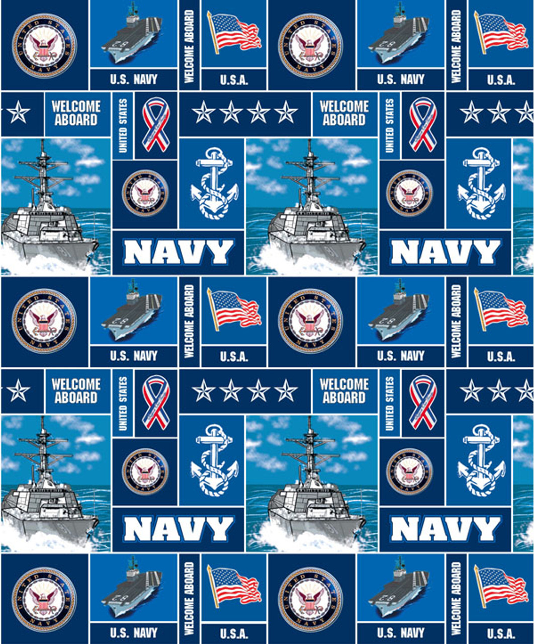 United States Navy Fleece Blanket Fabric-U.S. Navy Geometric