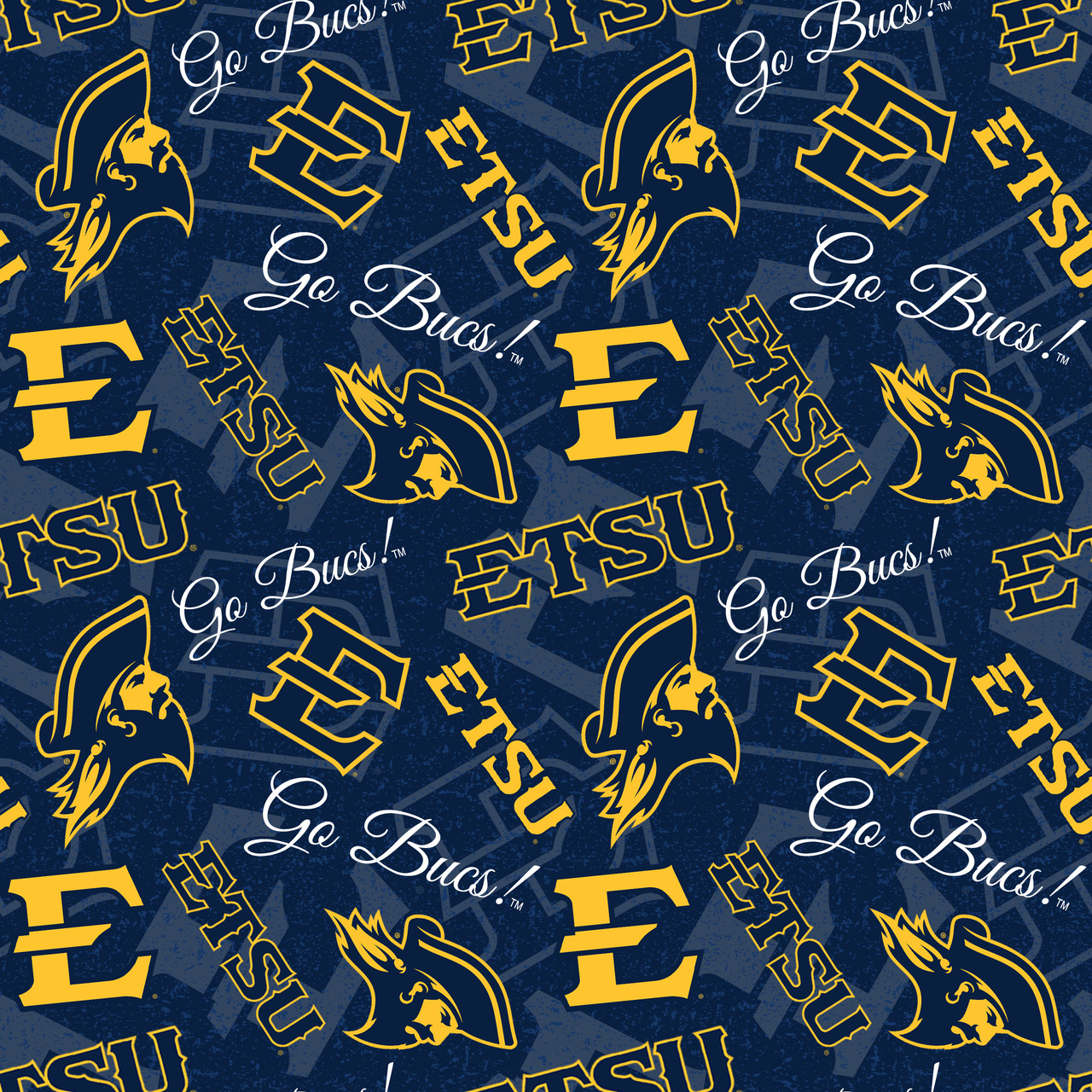 East Tennessee State University Buccaneers Cotton Fabric with Tone on Tone Print or Matching Solid Cotton Fabrics