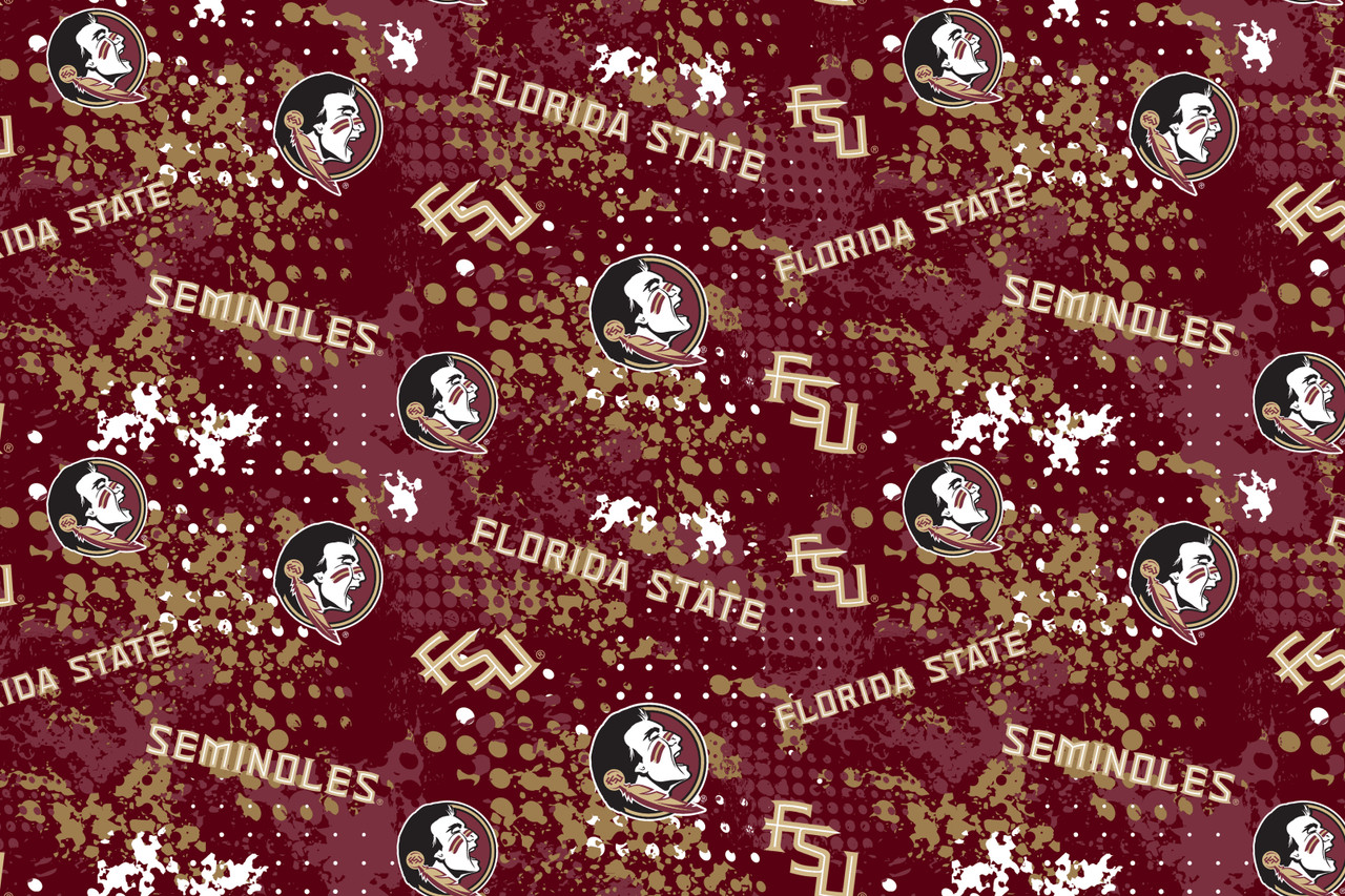 Florida State University FSU Seminoles Cotton Fabric with Splatter Print or Matching Solid Cotton Fabrics