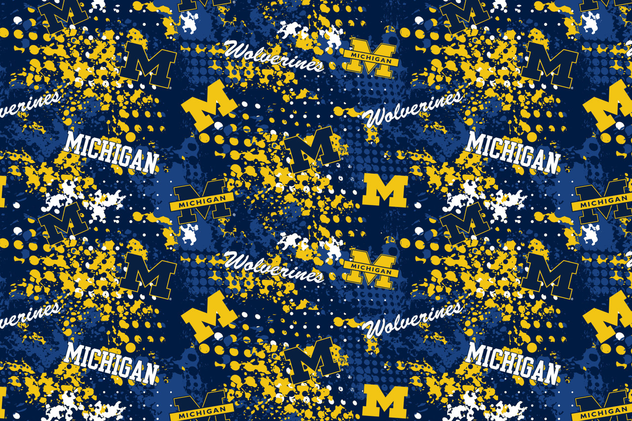 University of Michigan Wolverines Cotton Fabric with Splatter Print or Matching Solid Cotton Fabrics