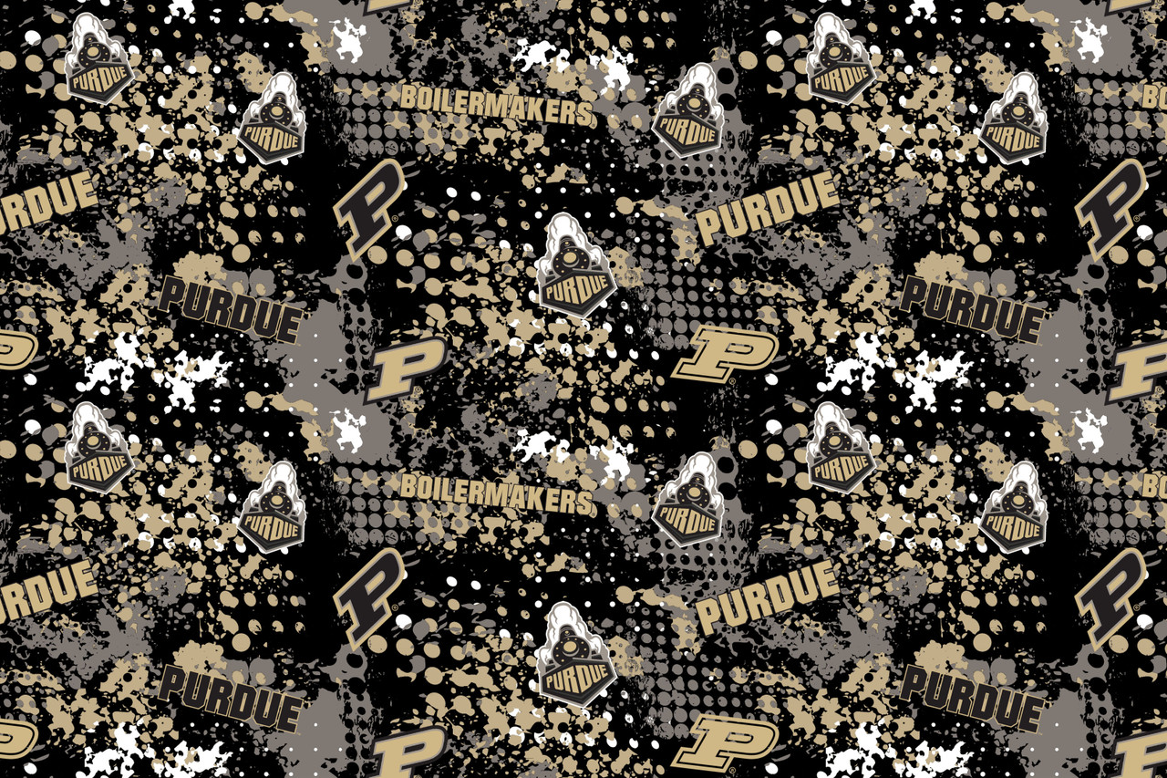 Purdue University Boilermakers Cotton Fabric with Splatter Print and Matching Solid Cotton Fabrics