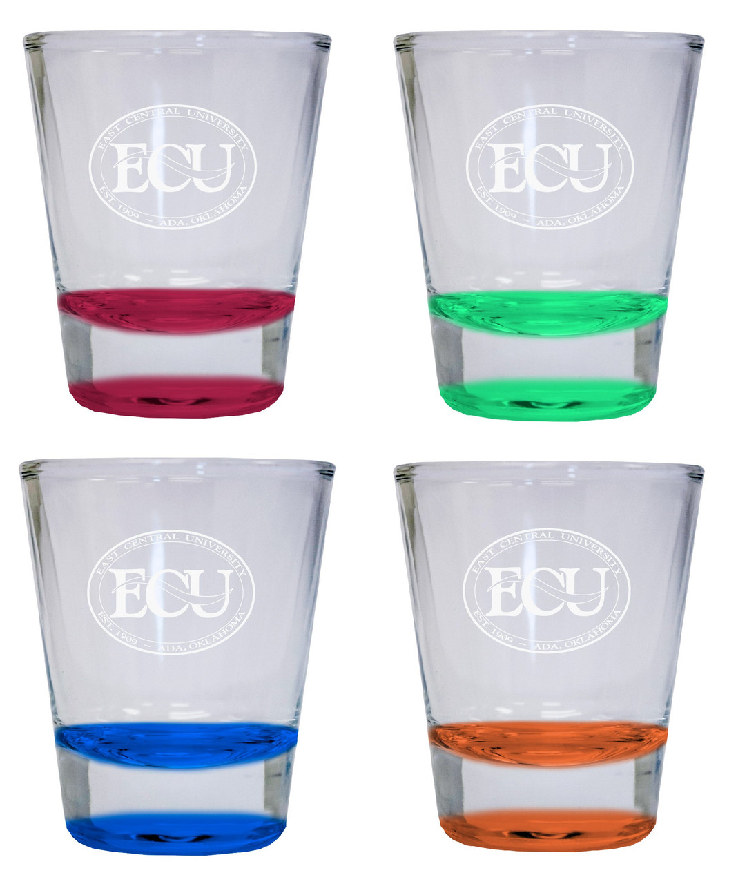 4-Pack East Central University Tigers Etched Round Shot Glass 2 oz