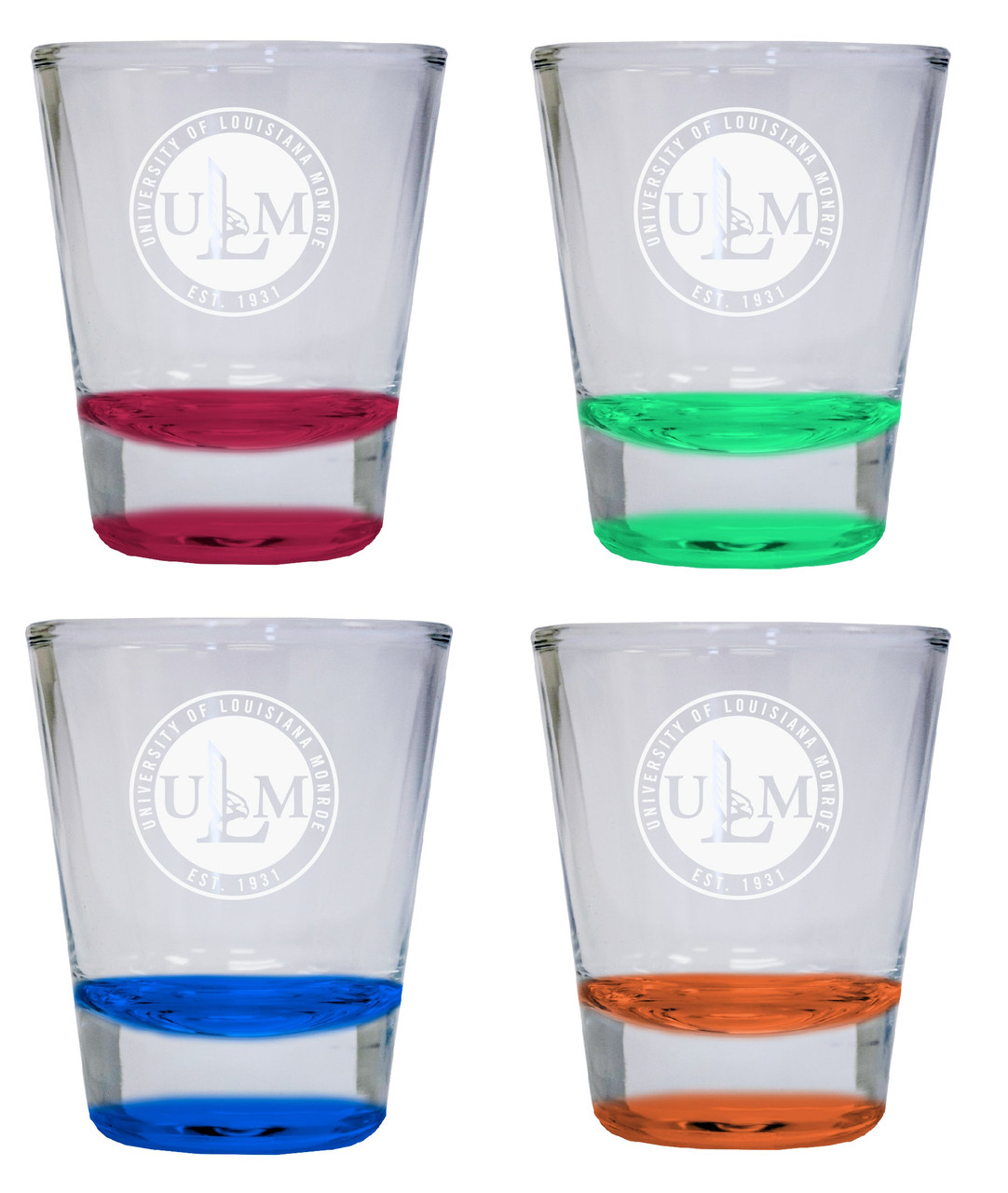 4-Pack University of Louisiana Monroe Etched Round Shot Glass 2 oz