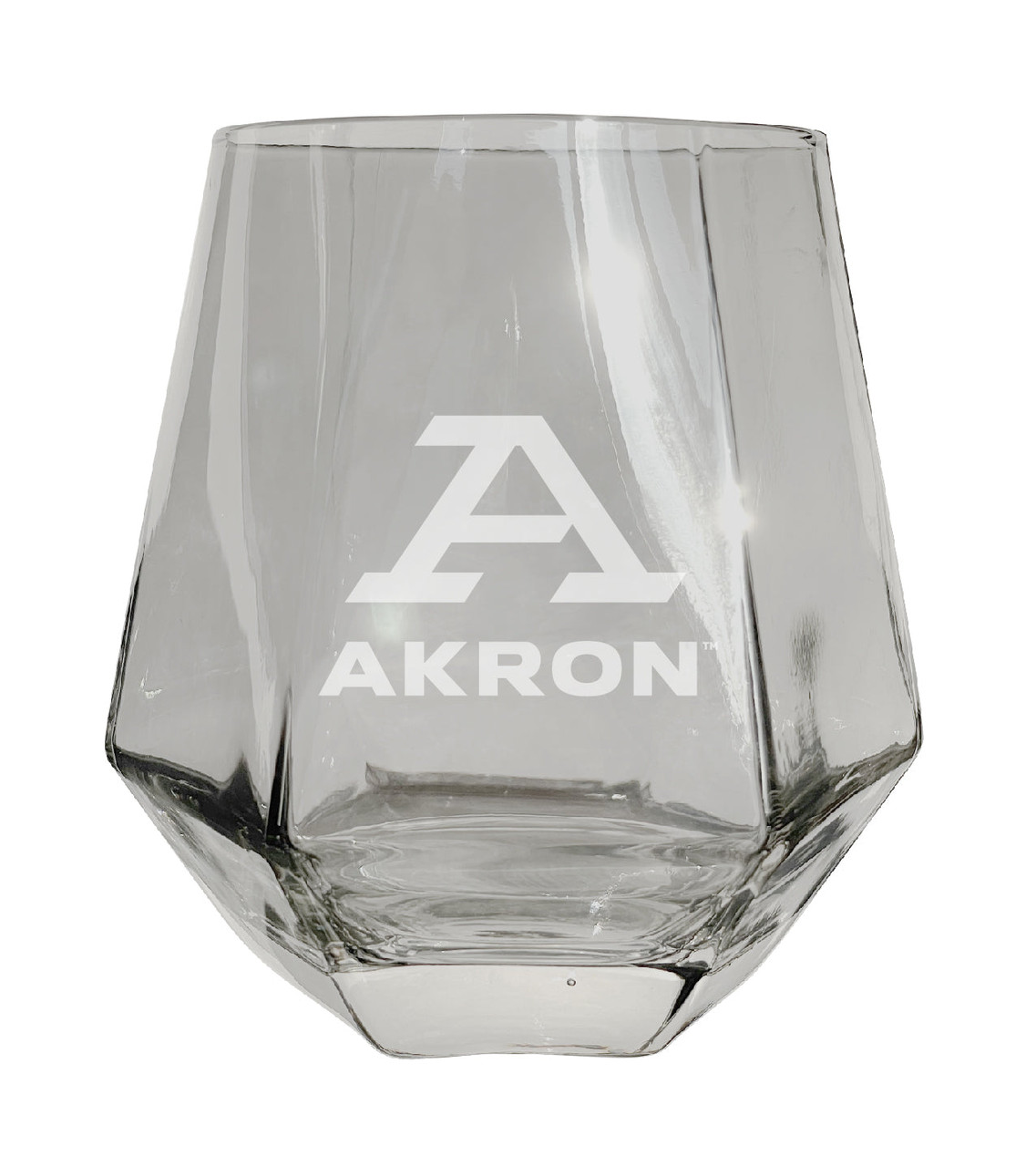 Akron Zips Etched Diamond Cut Stemless 10 ounce Wine Glass Clear