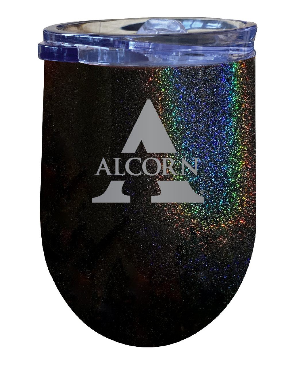 Alcorn State Braves 12 oz Laser Etched Insulated Wine Stainless Steel Tumbler Rainbow Glitter Black