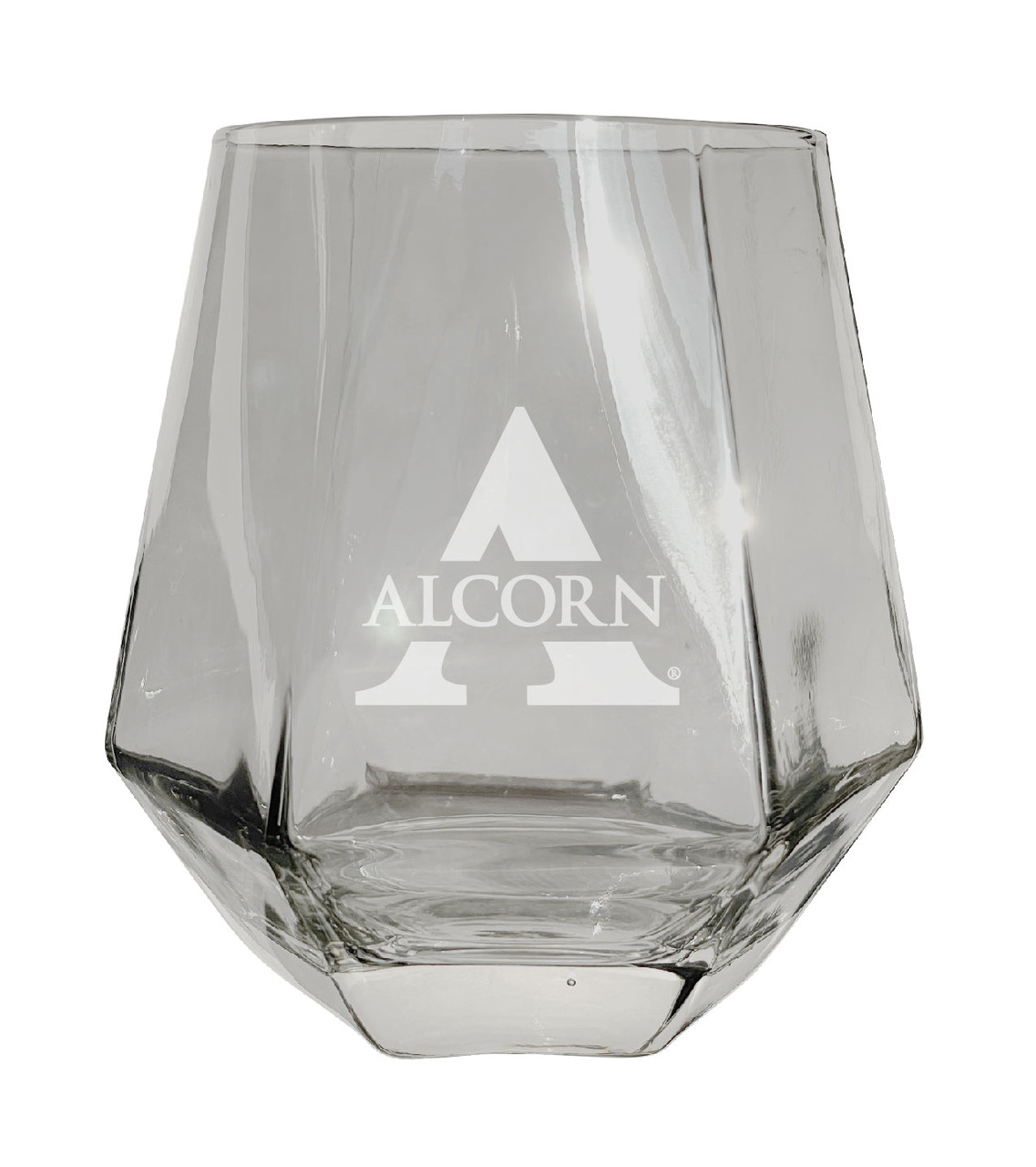 Alcorn State Braves Etched Diamond Cut Stemless 10 ounce Wine Glass Clear