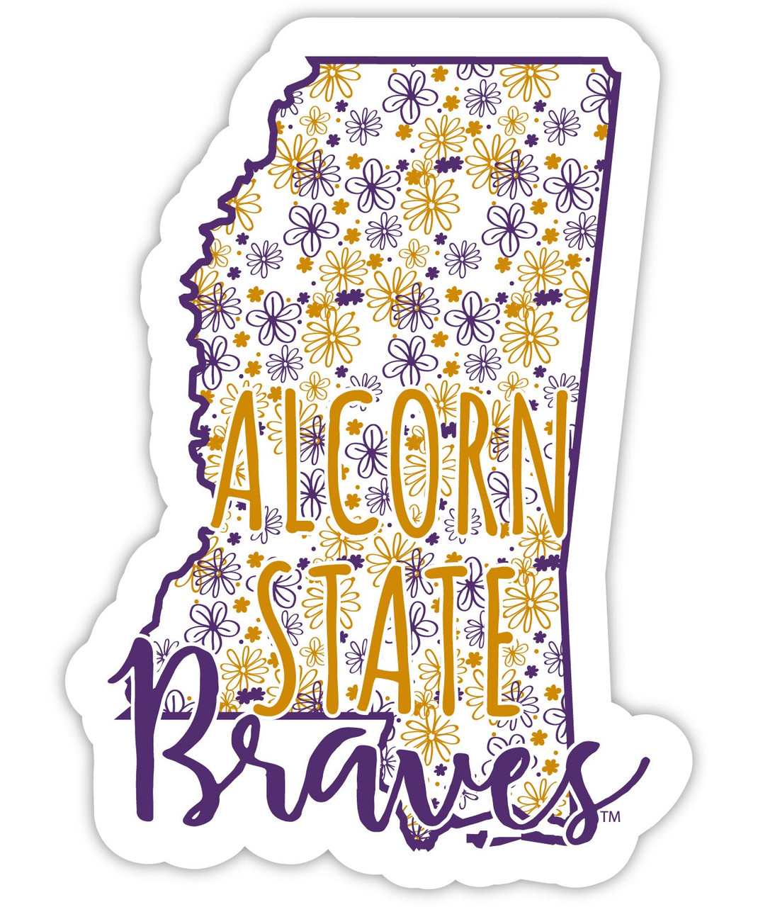 Alcorn State Braves Floral State Die Cut Decal 2-Inch