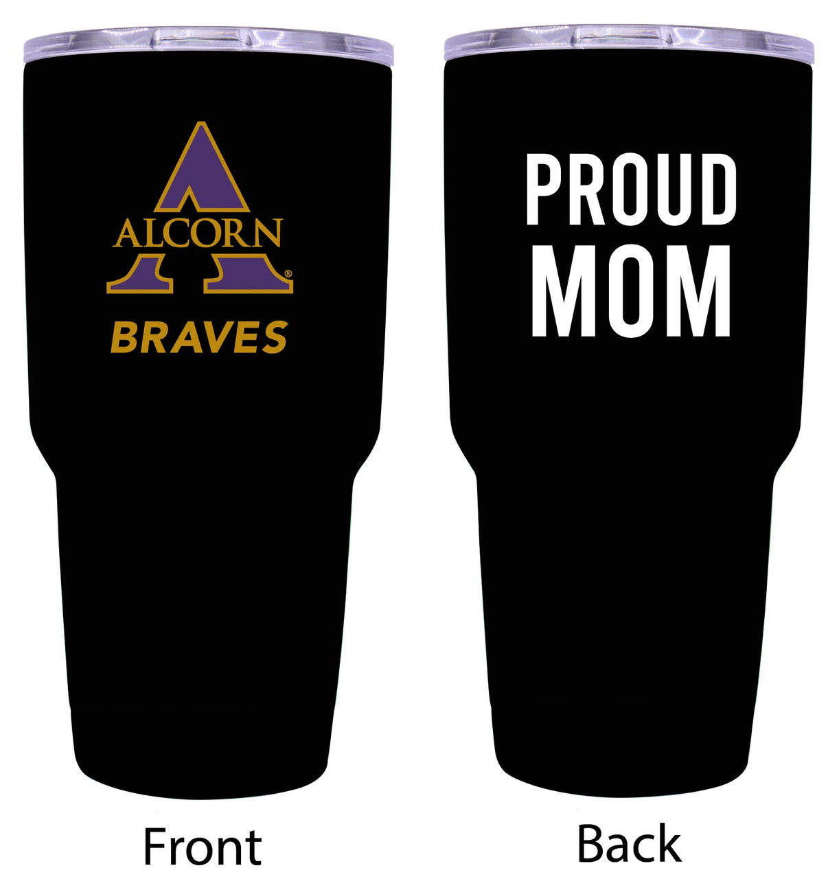 Alcorn State Braves Proud Mom 24 oz Insulated Stainless Steel Tumblers Black.