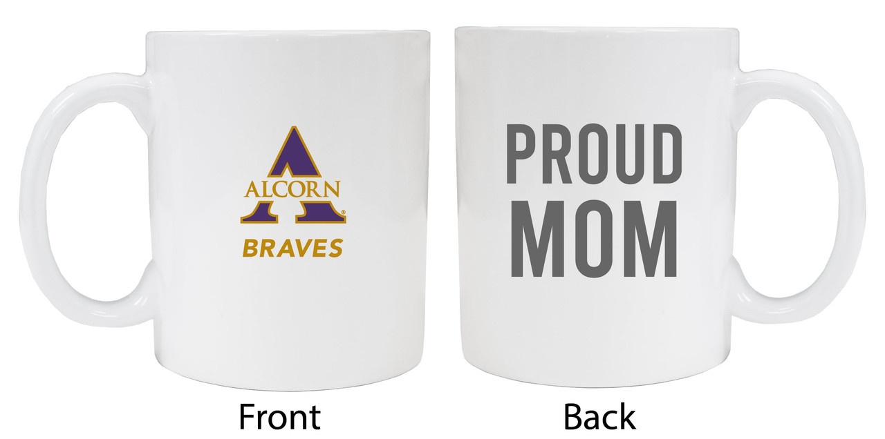 Alcorn State Braves Proud Mom White Ceramic Coffee Mug 2-Pack (White).