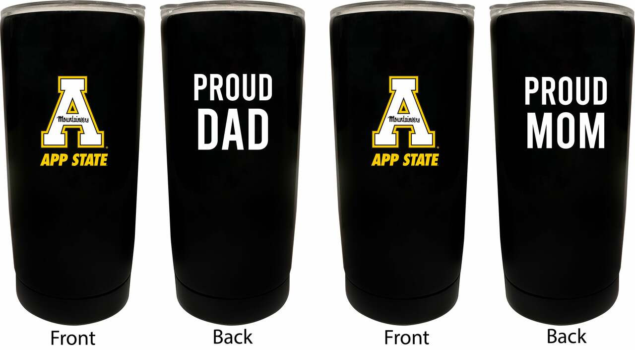 Appalachian State Proud Mom and Dad 16 oz Insulated Stainless Steel Tumblers 2 Pack Black.