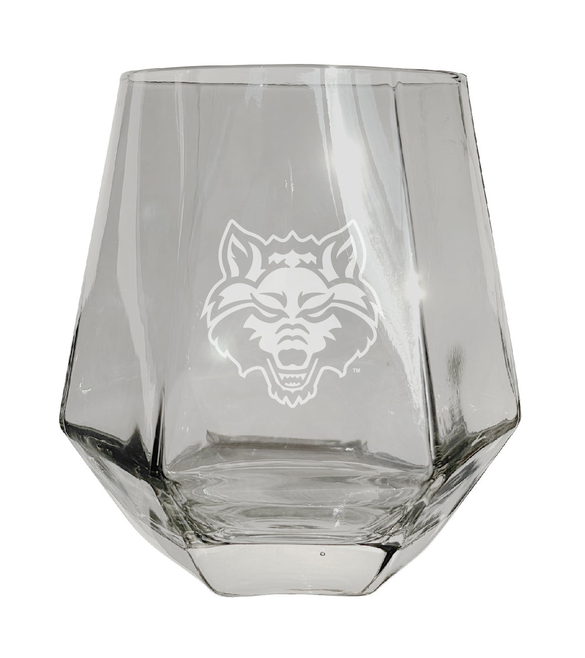 Arkansas State Etched Diamond Cut Stemless 10 ounce Wine Glass Clear