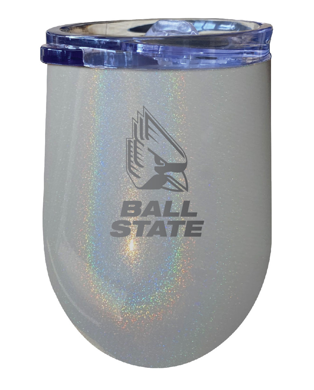 Ball State University 12 oz Laser Etched Insulated Wine Stainless Steel Tumbler Rainbow Glitter Grey