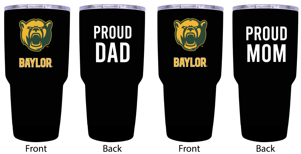 Baylor Bears Proud Mom and Dad 24 oz Insulated Stainless Steel Tumblers 2 Pack Black.