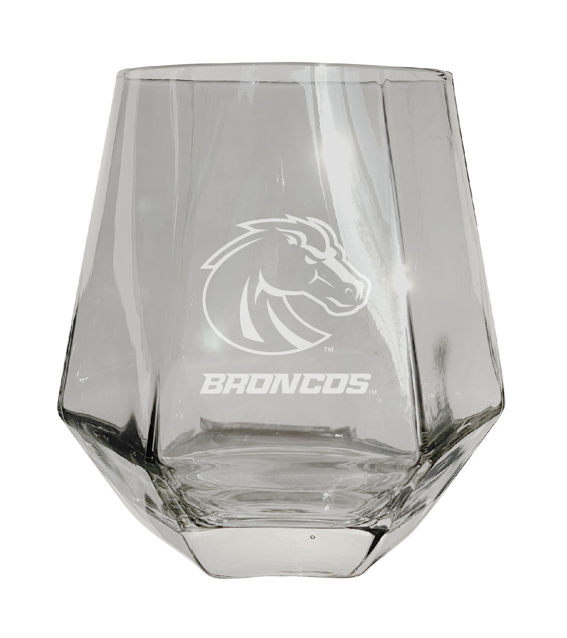 Boise State Broncos Etched Diamond Cut Stemless 10 ounce Wine Glass Clear