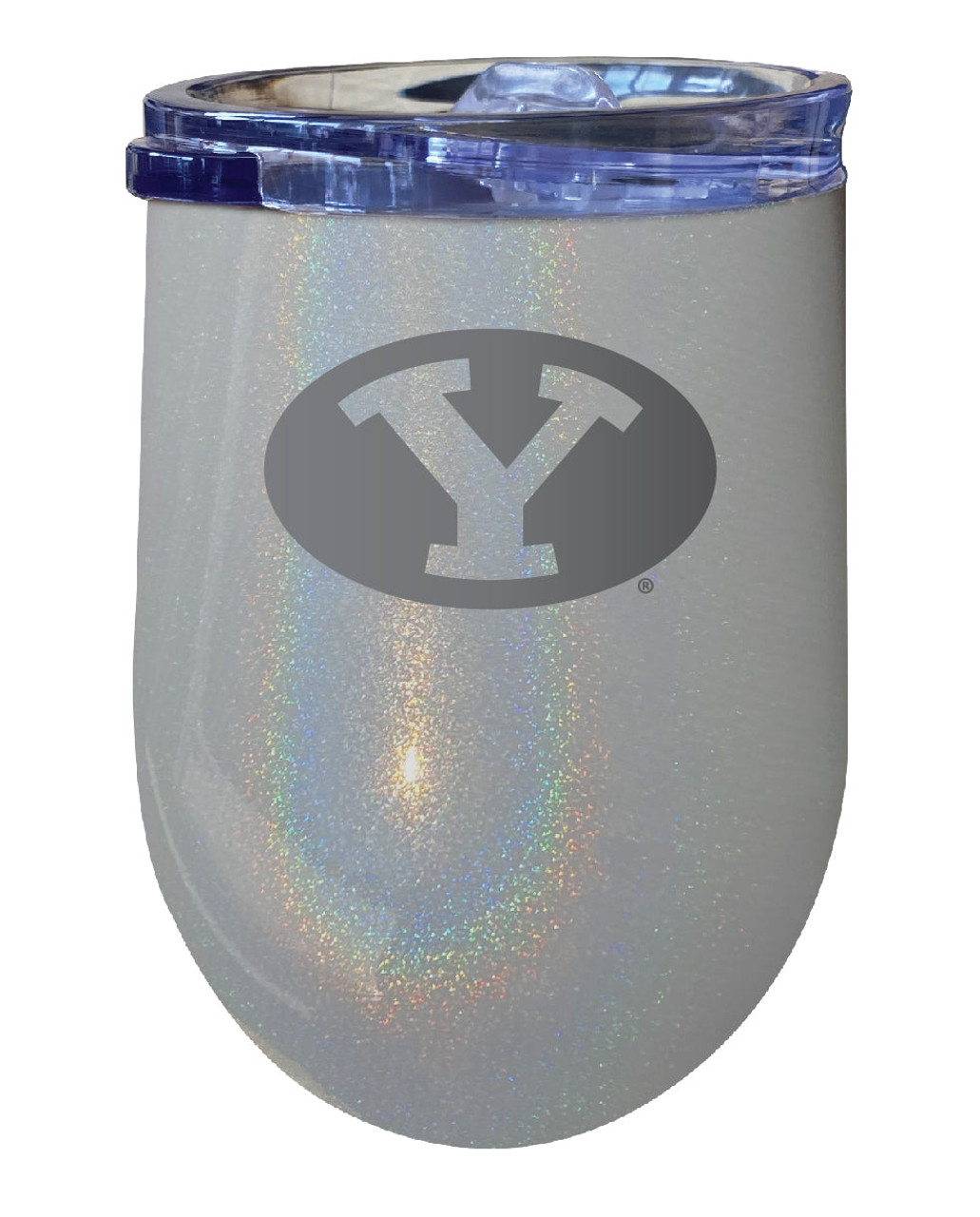 Brigham Young Cougars 12 oz Laser Etched Insulated Wine Stainless Steel Tumbler Rainbow Glitter Grey