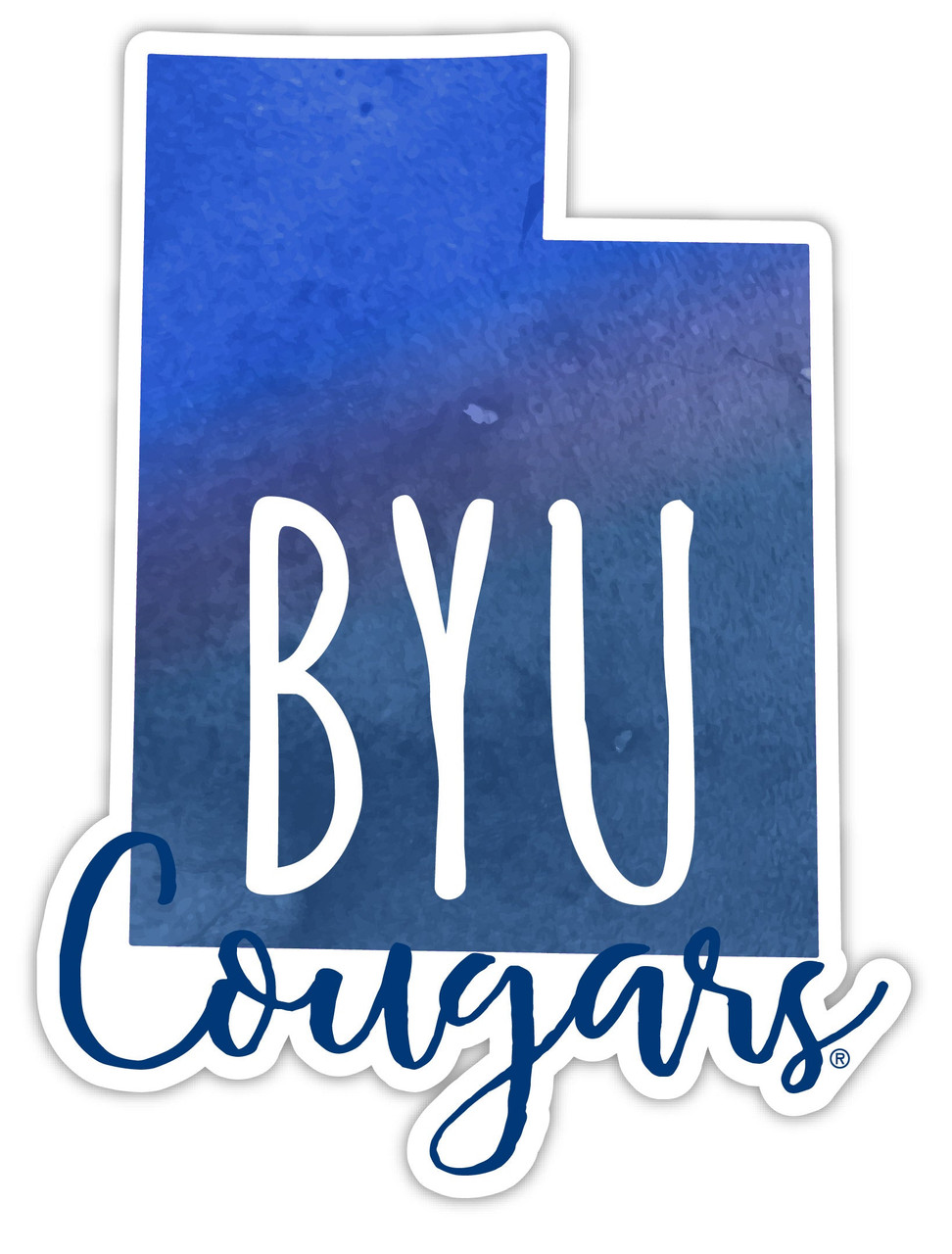 Brigham Young Cougars Watercolor State Die Cut Decal 4-Inch