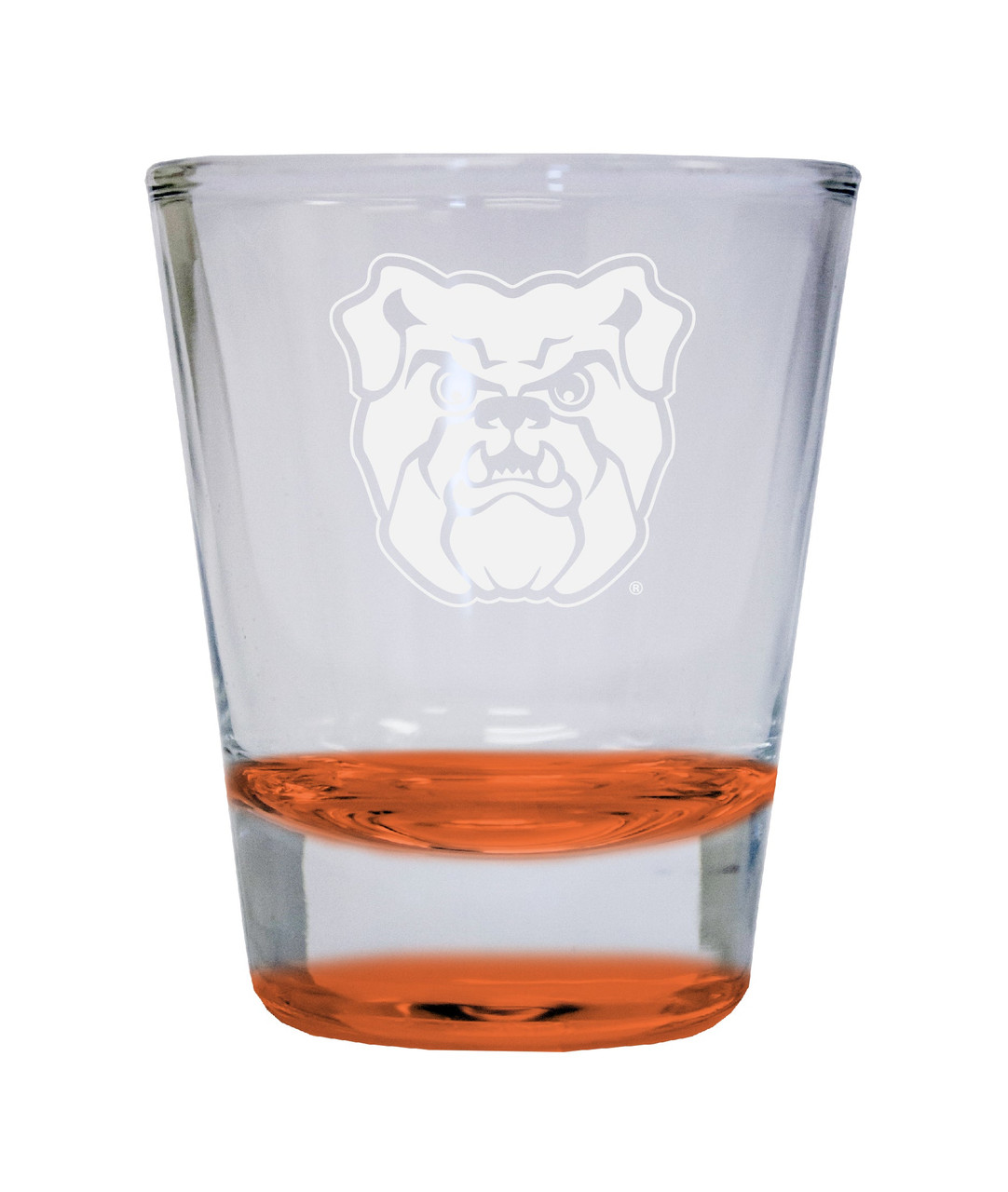Butler Bulldogs Etched Round Shot Glass 2 oz Orange