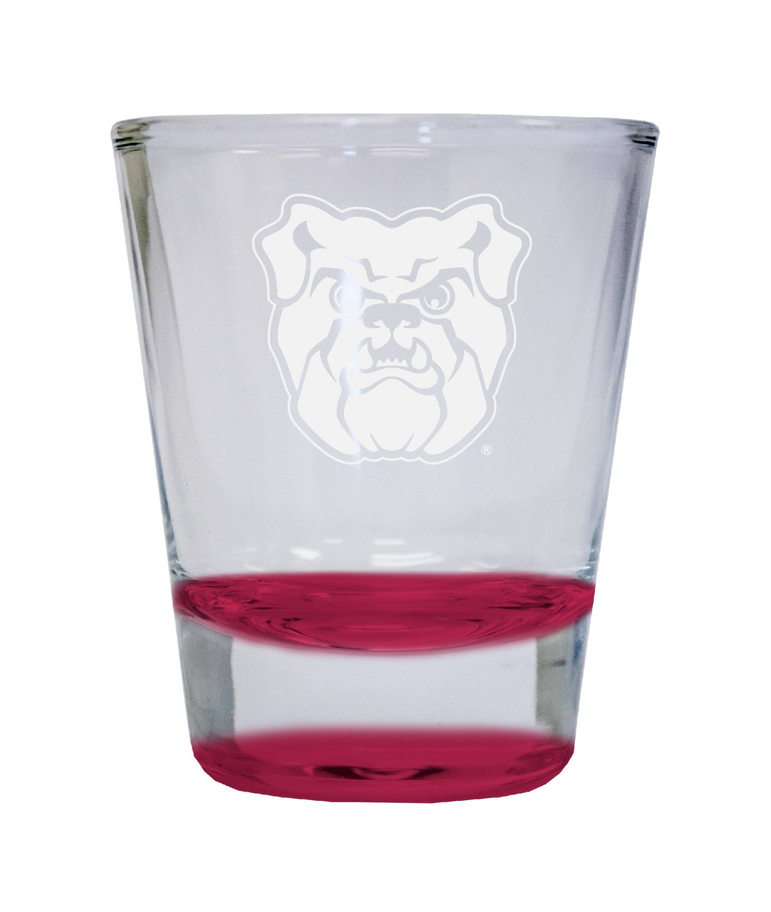 Butler Bulldogs Etched Round Shot Glass 2 oz Red