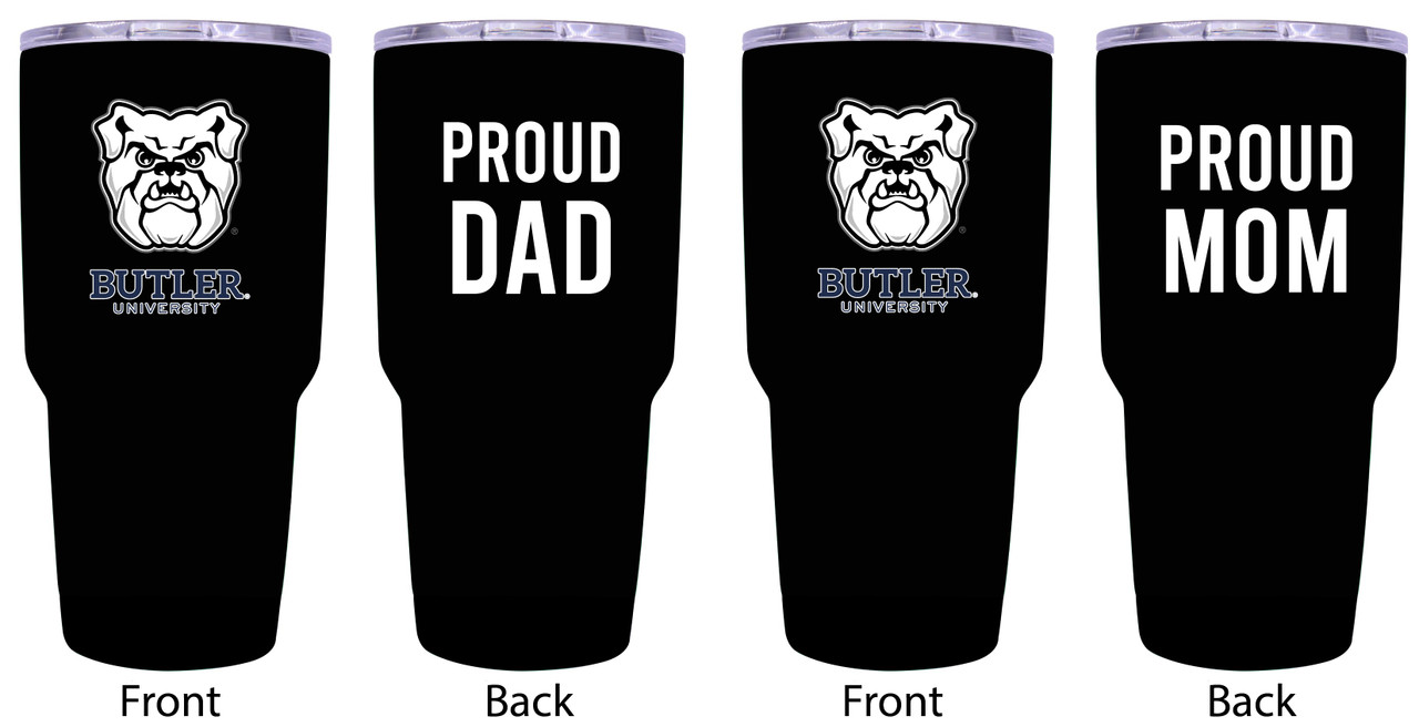 Butler Bulldogs Proud Mom and Dad 24 oz Insulated Stainless Steel Tumblers 2 Pack Black.