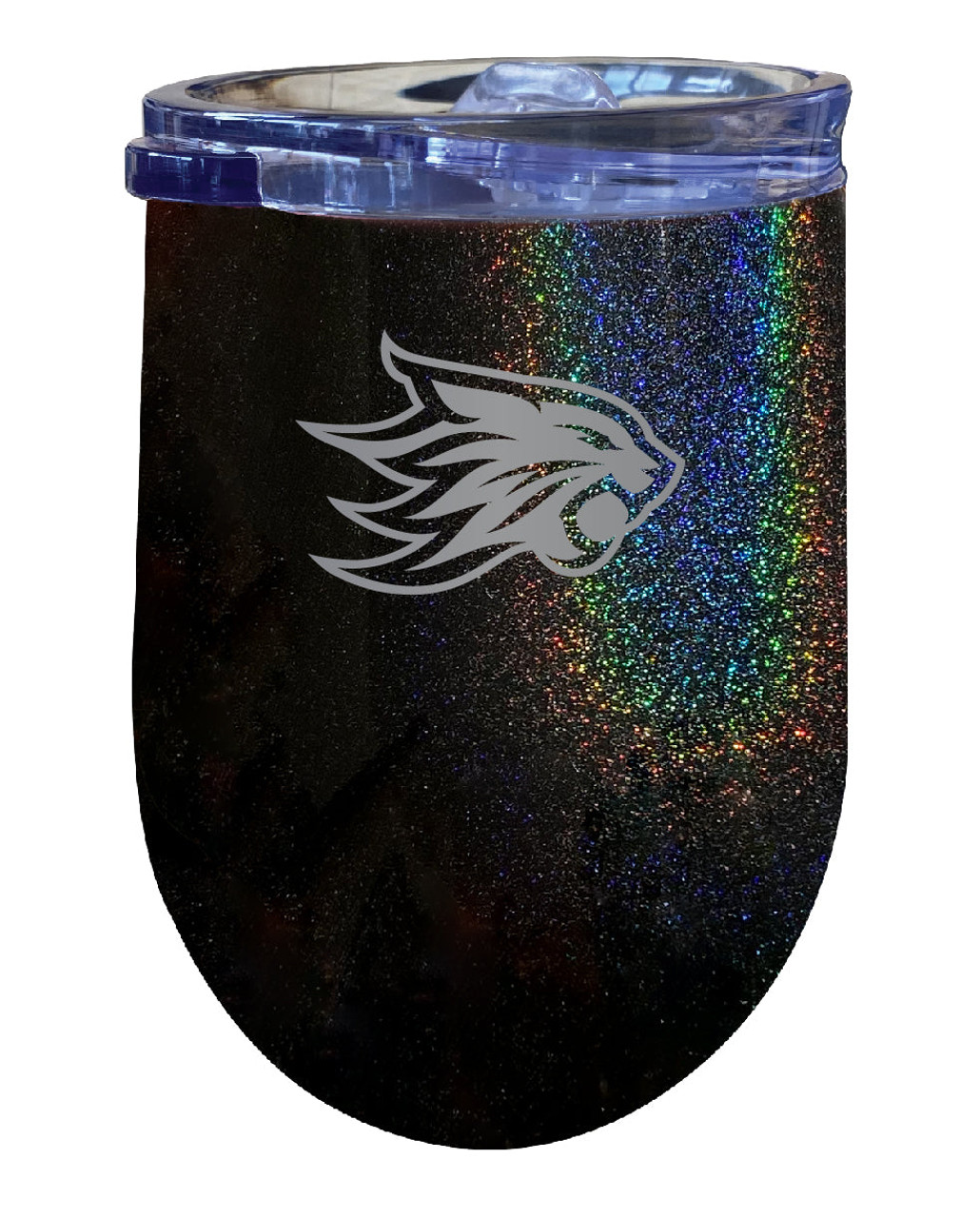 California State University, Chico 12 oz Laser Etched Insulated Wine Stainless Steel Tumbler Rainbow Glitter Black