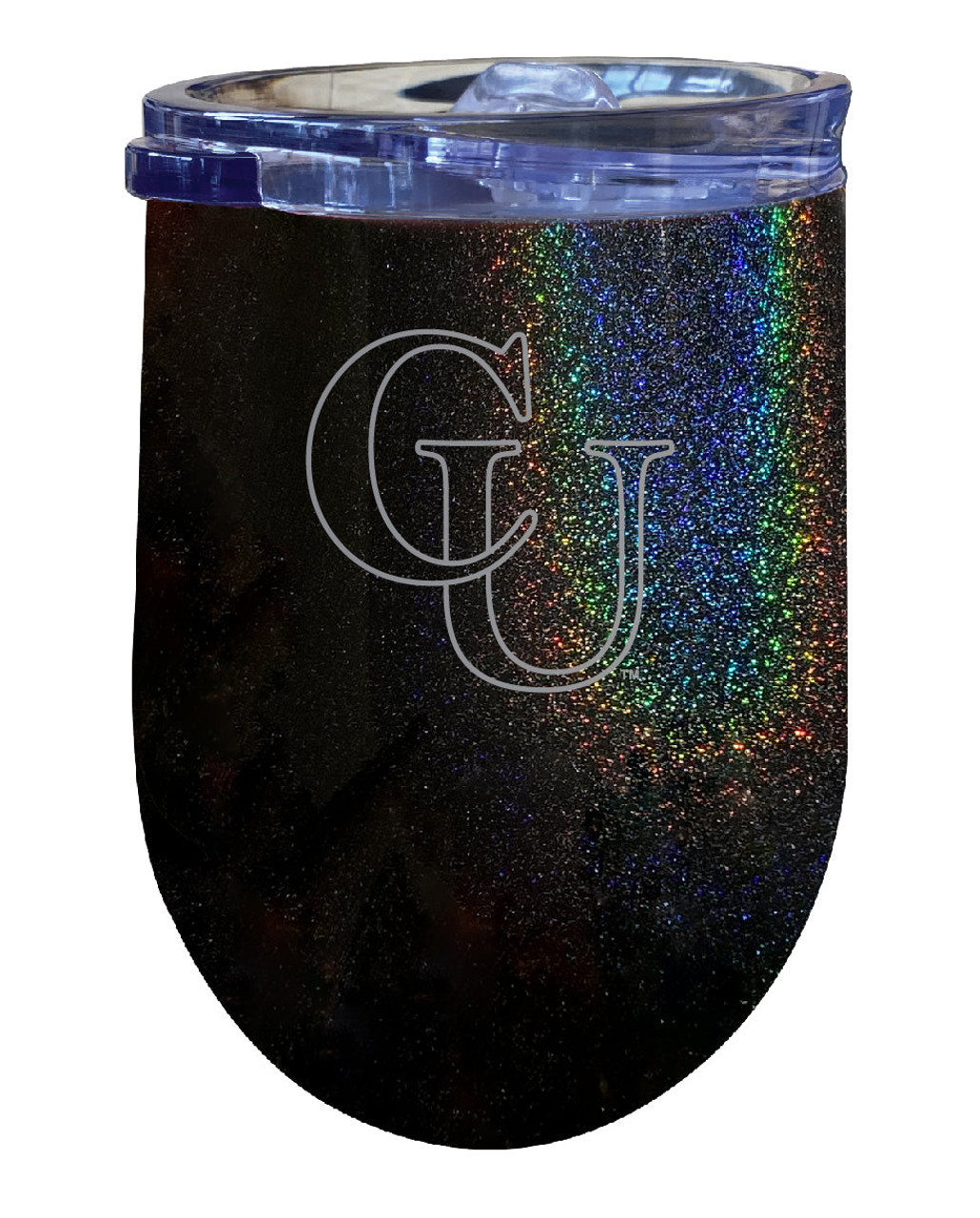 Campbell University Fighting Camels 12 oz Laser Etched Insulated Wine Stainless Steel Tumbler Rainbow Glitter Black