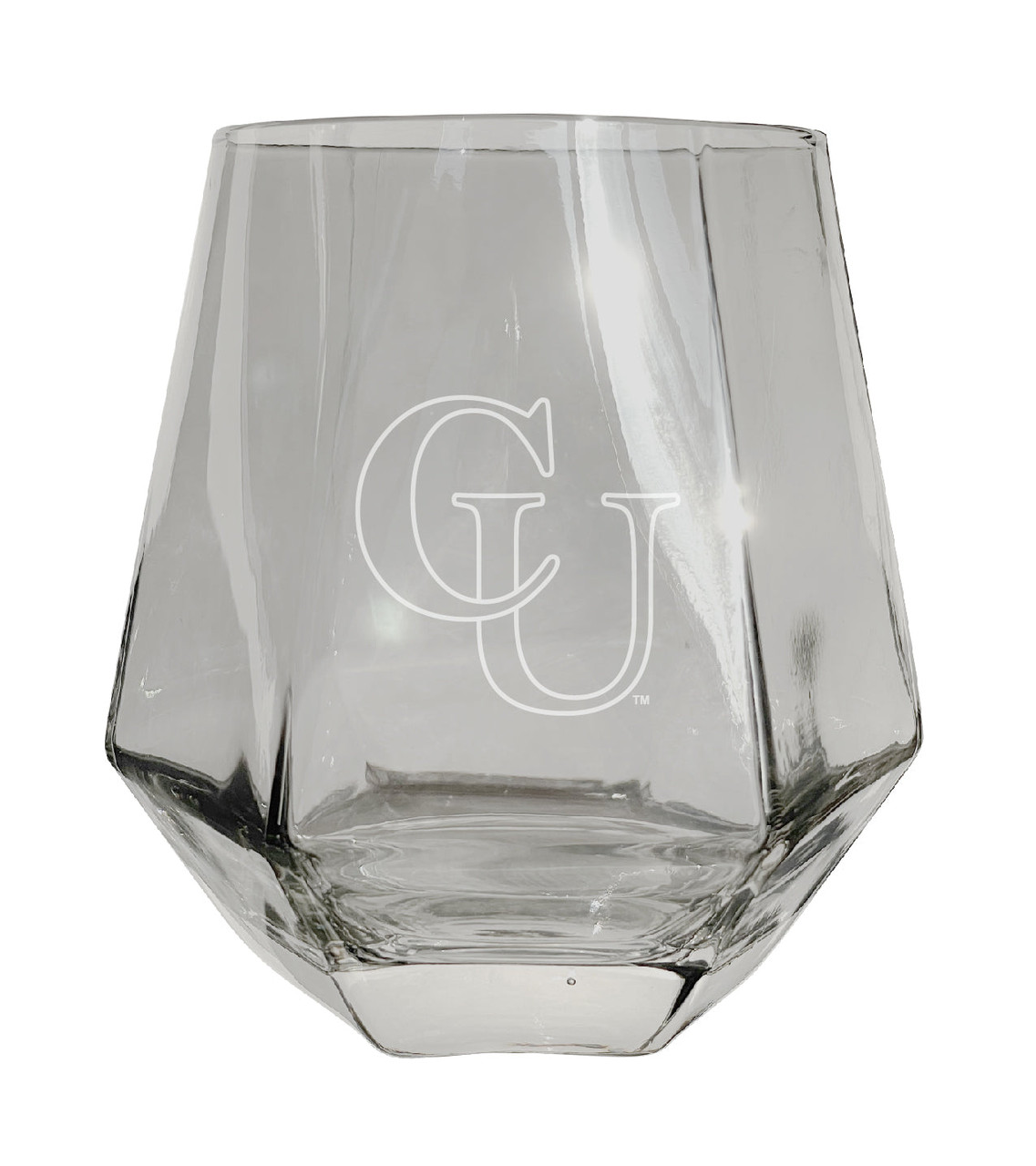 Campbell University Fighting Camels Etched Diamond Cut Stemless 10 ounce Wine Glass Clear